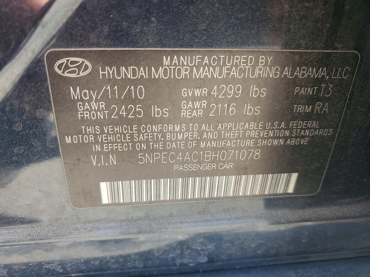 2011 Hyundai Sonata Se Charcoal vin: 5NPEC4AC1BH071078