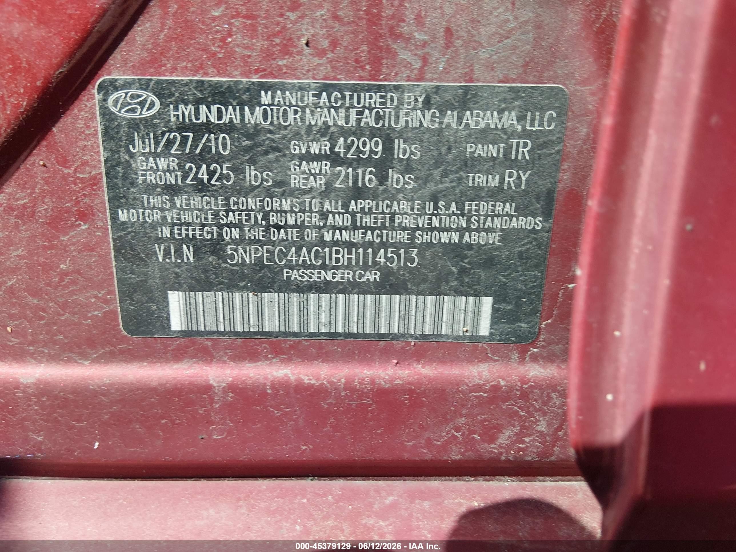 2011 Hyundai Sonata Se Red vin: 5NPEC4AC1BH114513