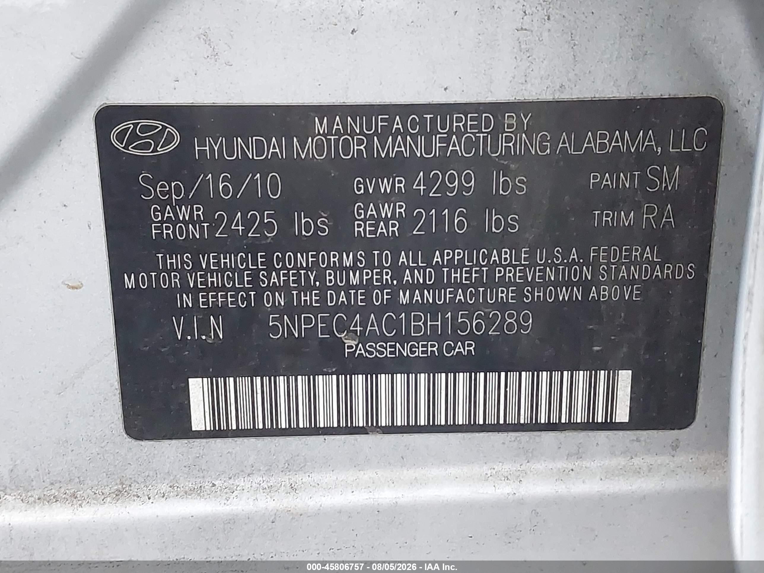 2011 Hyundai Sonata Se Silver vin: 5NPEC4AC1BH156289