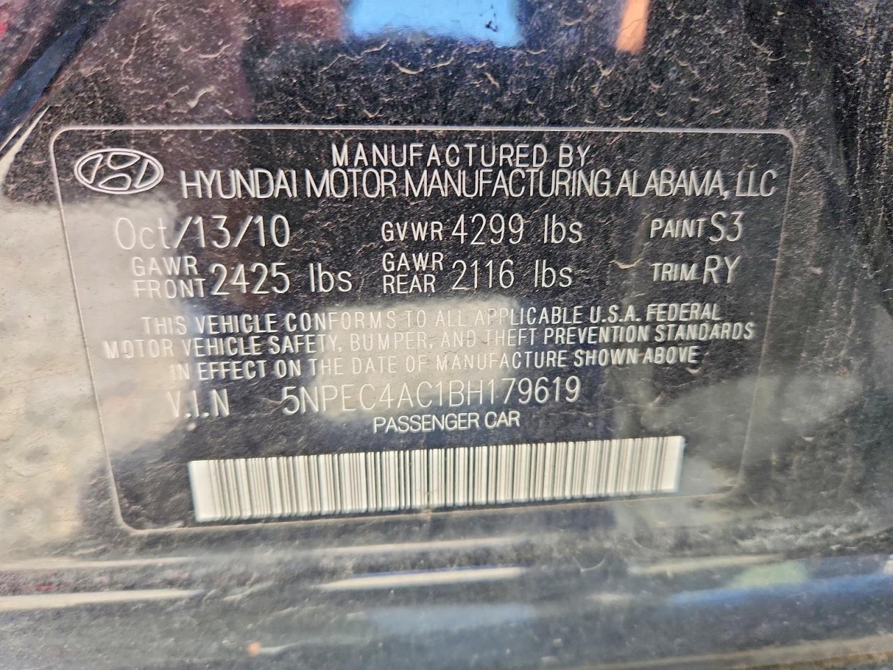 2011 Hyundai Sonata Se Black vin: 5NPEC4AC1BH179619
