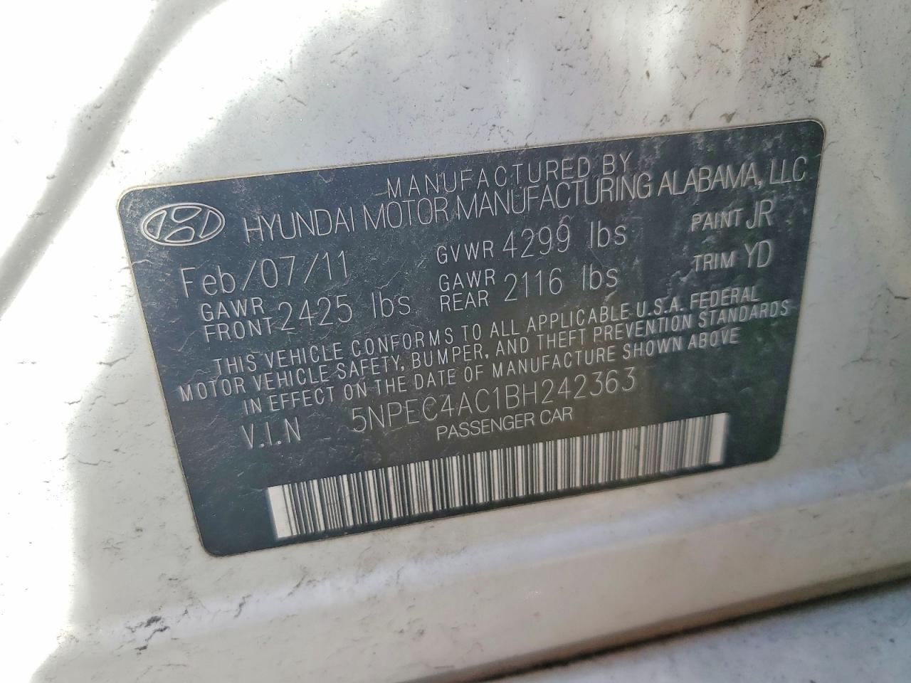 2011 Hyundai Sonata Limited White vin: 5NPEC4AC1BH242363