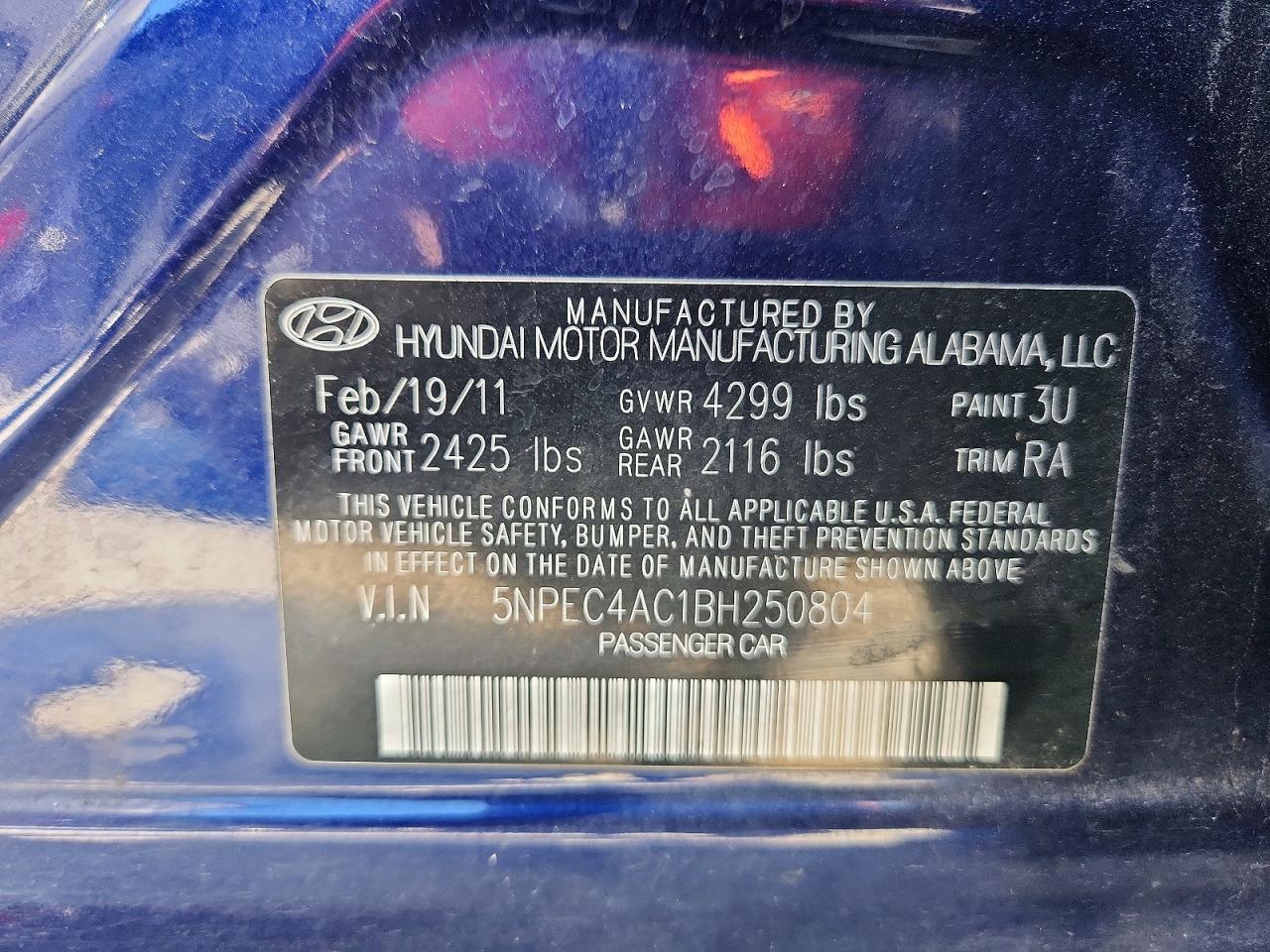 2011 Hyundai Sonata Se Blue vin: 5NPEC4AC1BH250804