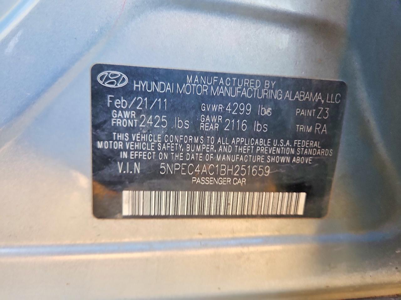 2011 Hyundai Sonata Se Silver vin: 5NPEC4AC1BH251659