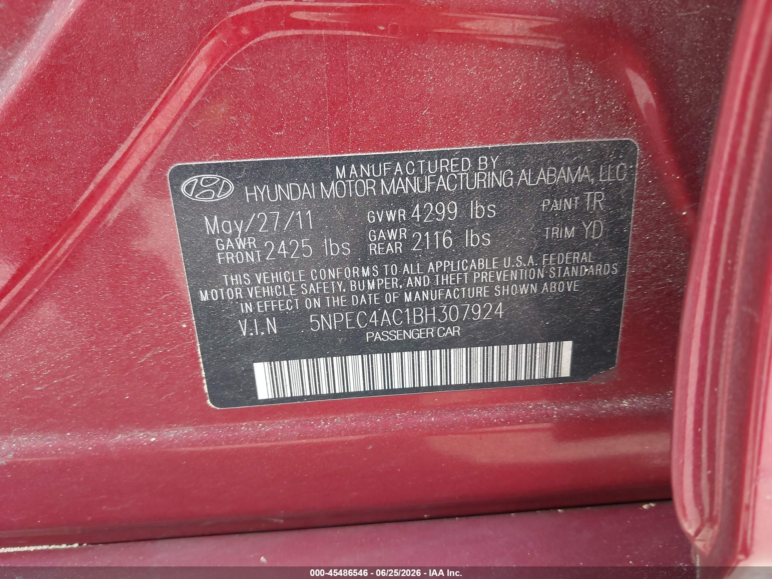 2011 Hyundai Sonata Limited Red vin: 5NPEC4AC1BH307924