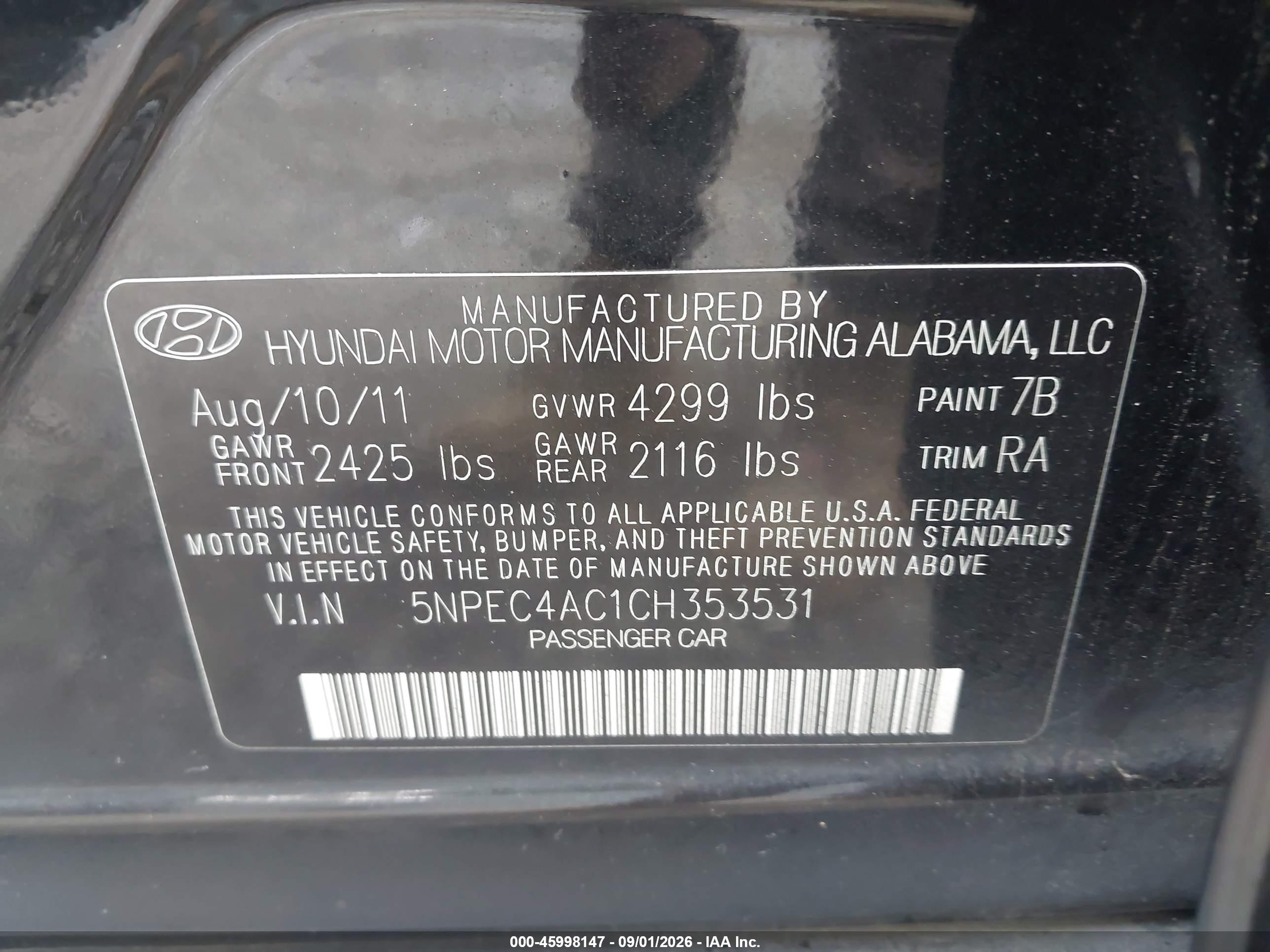2012 Hyundai Sonata Limited Black vin: 5NPEC4AC1CH353531