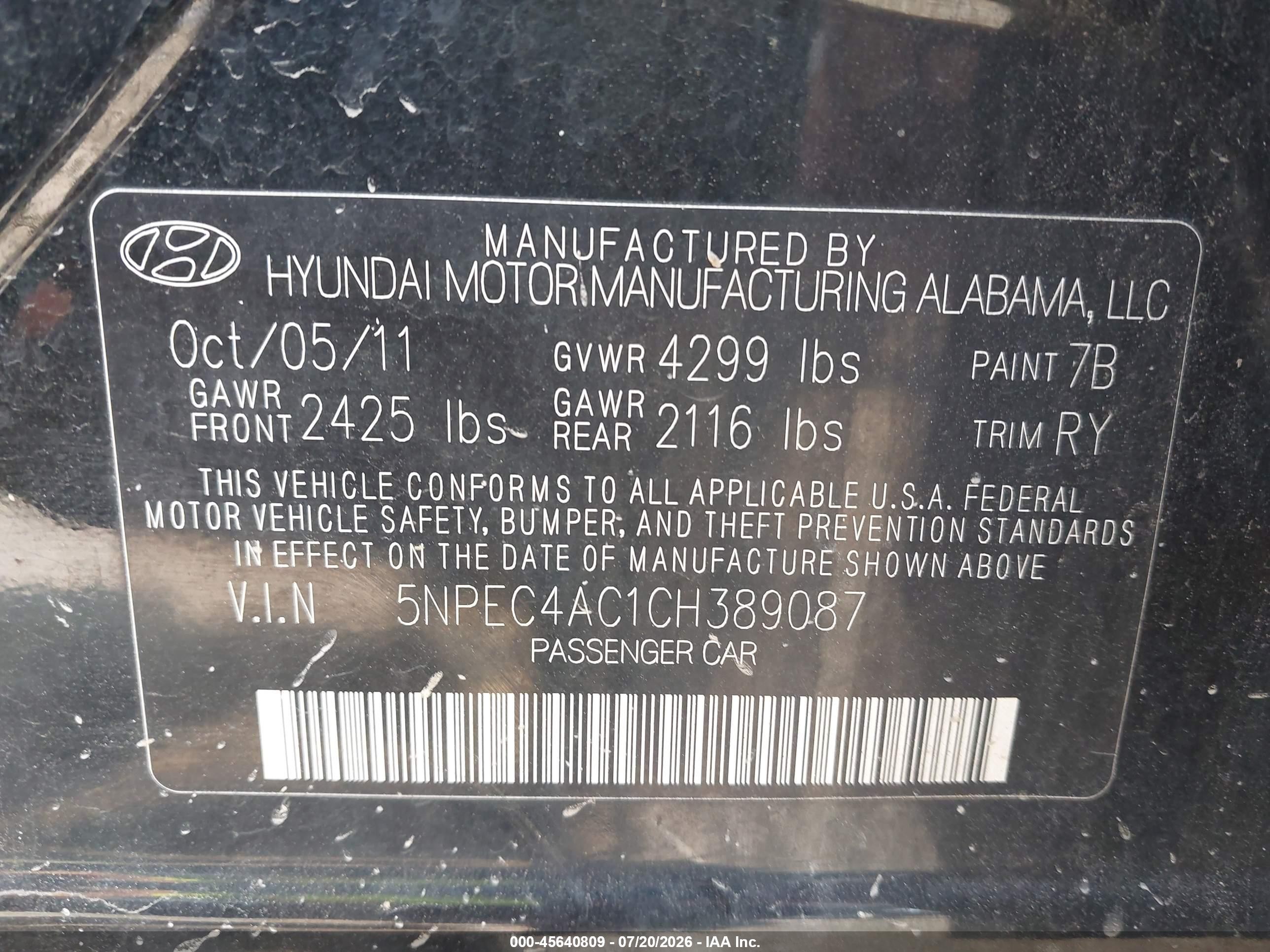 2012 Hyundai Sonata Se Black vin: 5NPEC4AC1CH389087