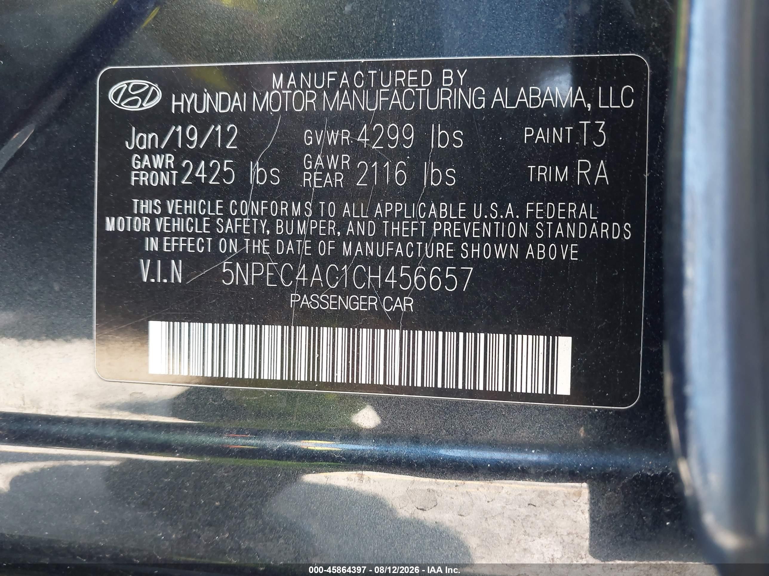 2012 Hyundai Sonata Se Navy vin: 5NPEC4AC1CH456657