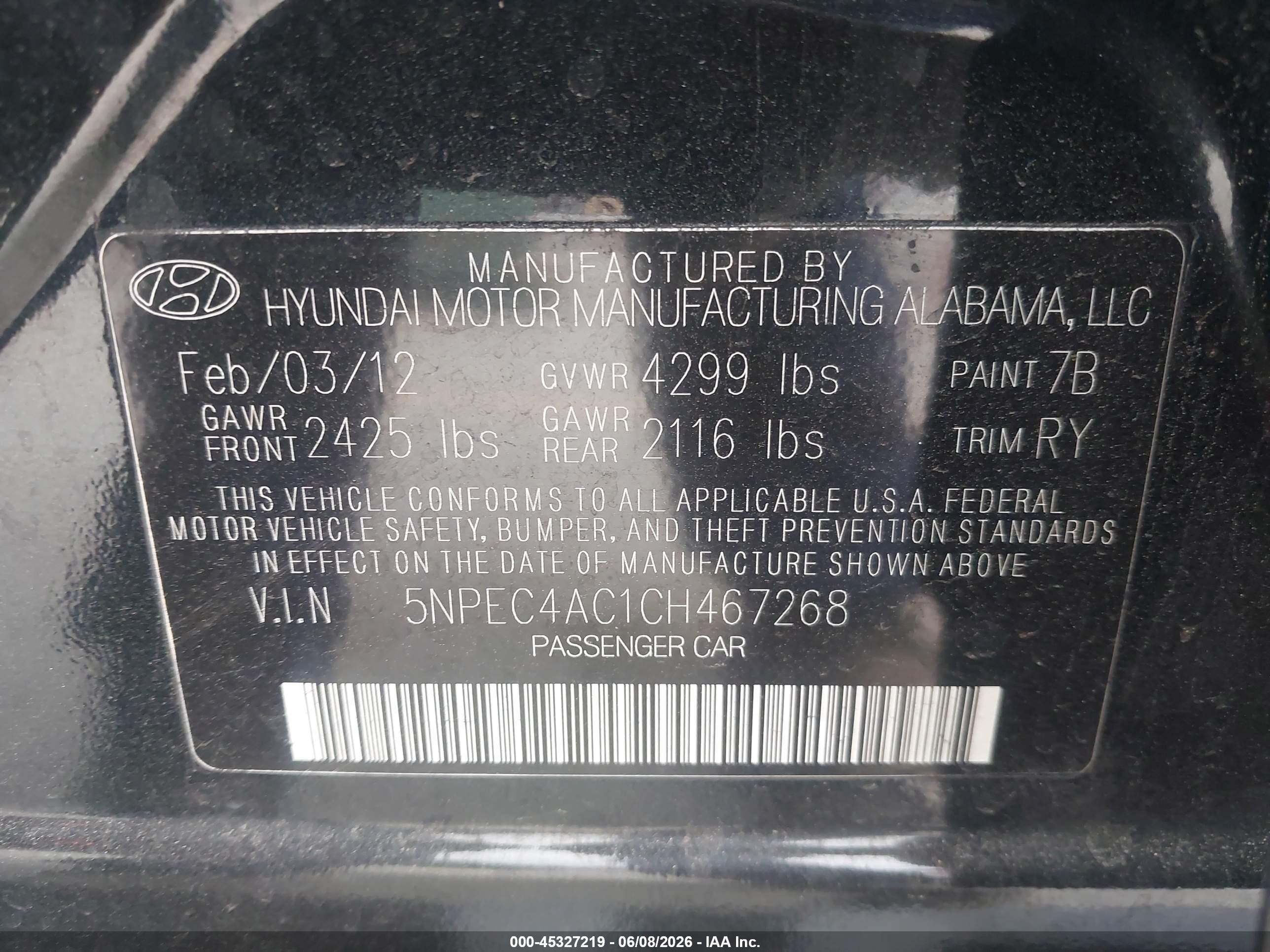 2012 Hyundai Sonata Limited Black vin: 5NPEC4AC1CH467268