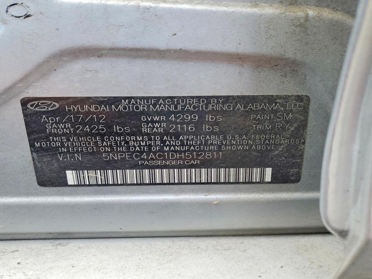 2013 Hyundai Sonata Limited Silver vin: 5NPEC4AC1DH512811