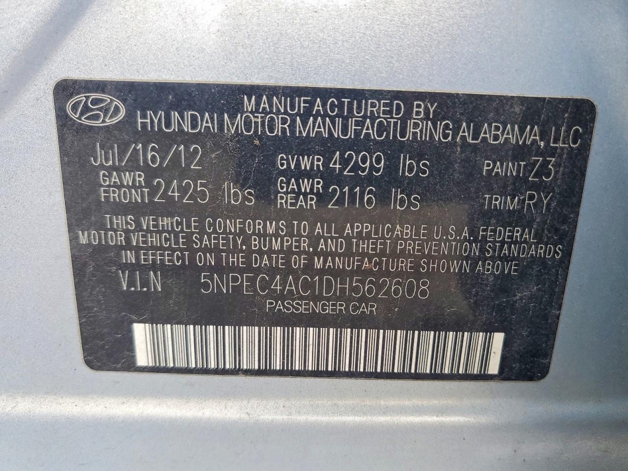2013 Hyundai Sonata Se Blue vin: 5NPEC4AC1DH562608