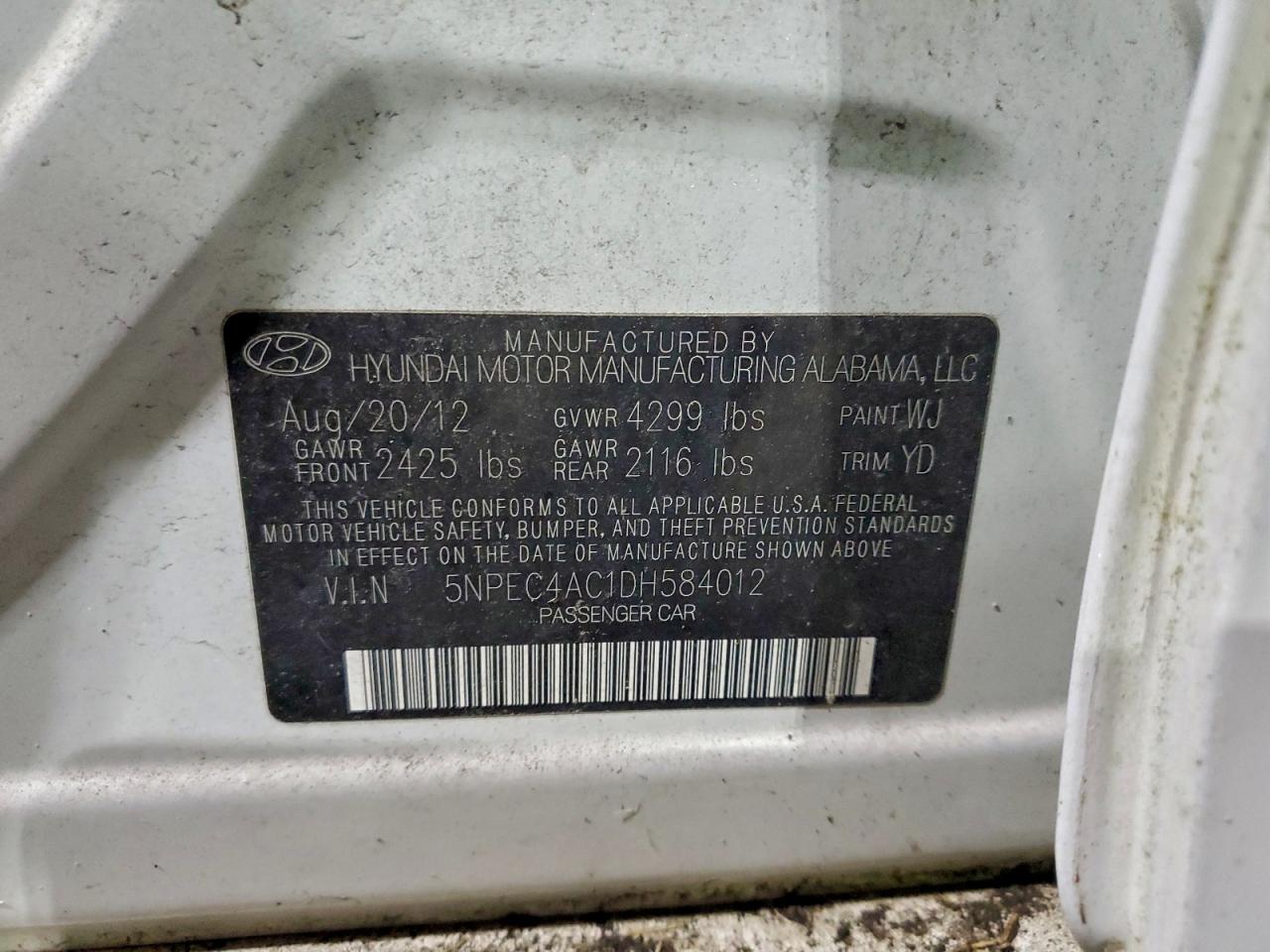 2013 Hyundai Sonata Limited White vin: 5NPEC4AC1DH584012