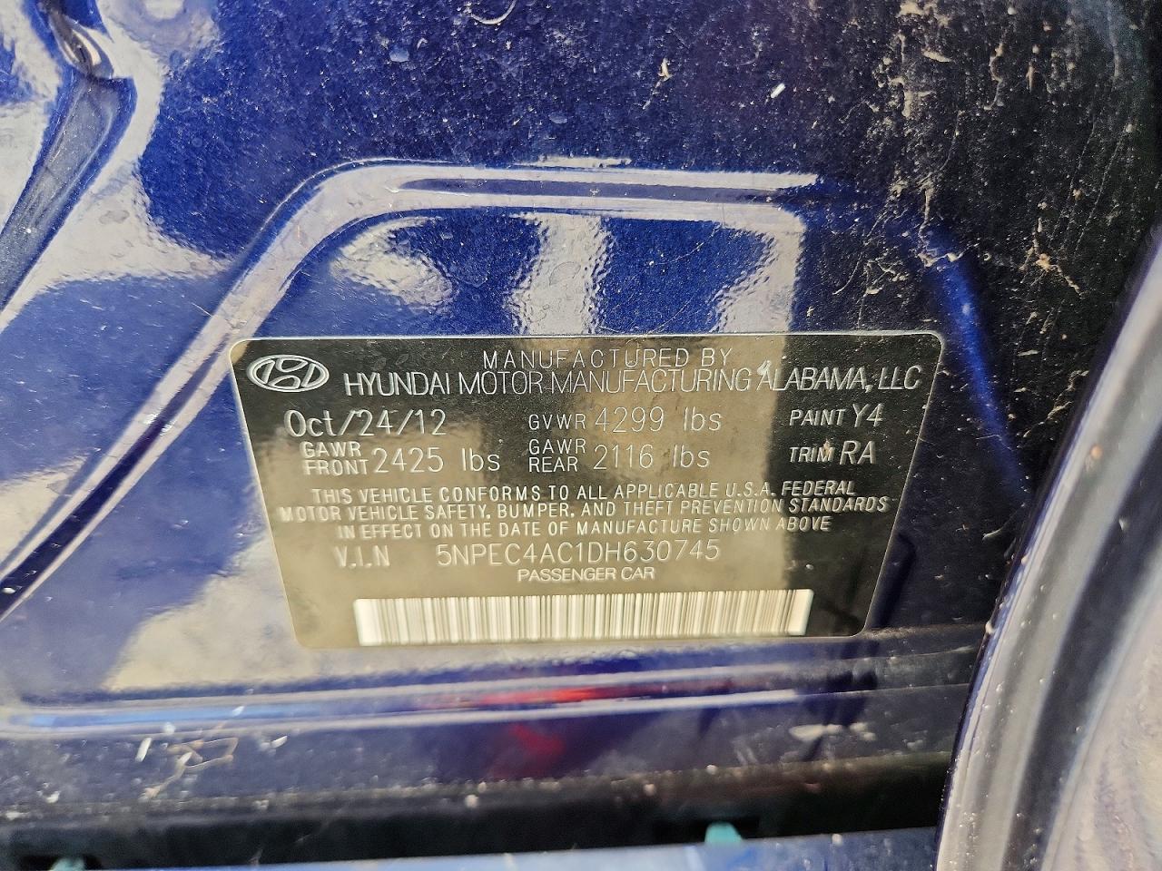 2013 Hyundai Sonata Se Blue vin: 5NPEC4AC1DH630745