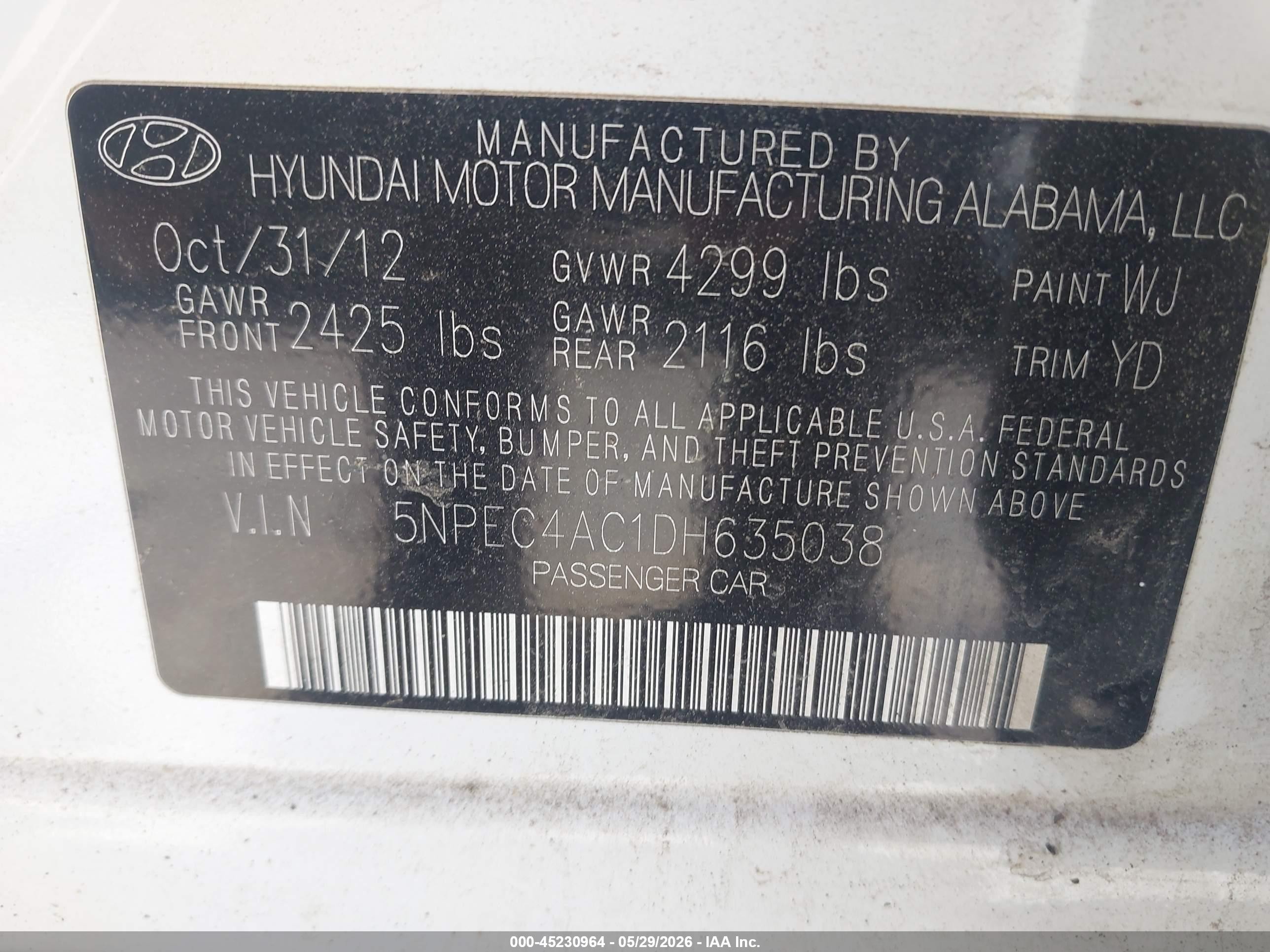 2013 Hyundai Sonata Limited Белый vin: 5NPEC4AC1DH635038