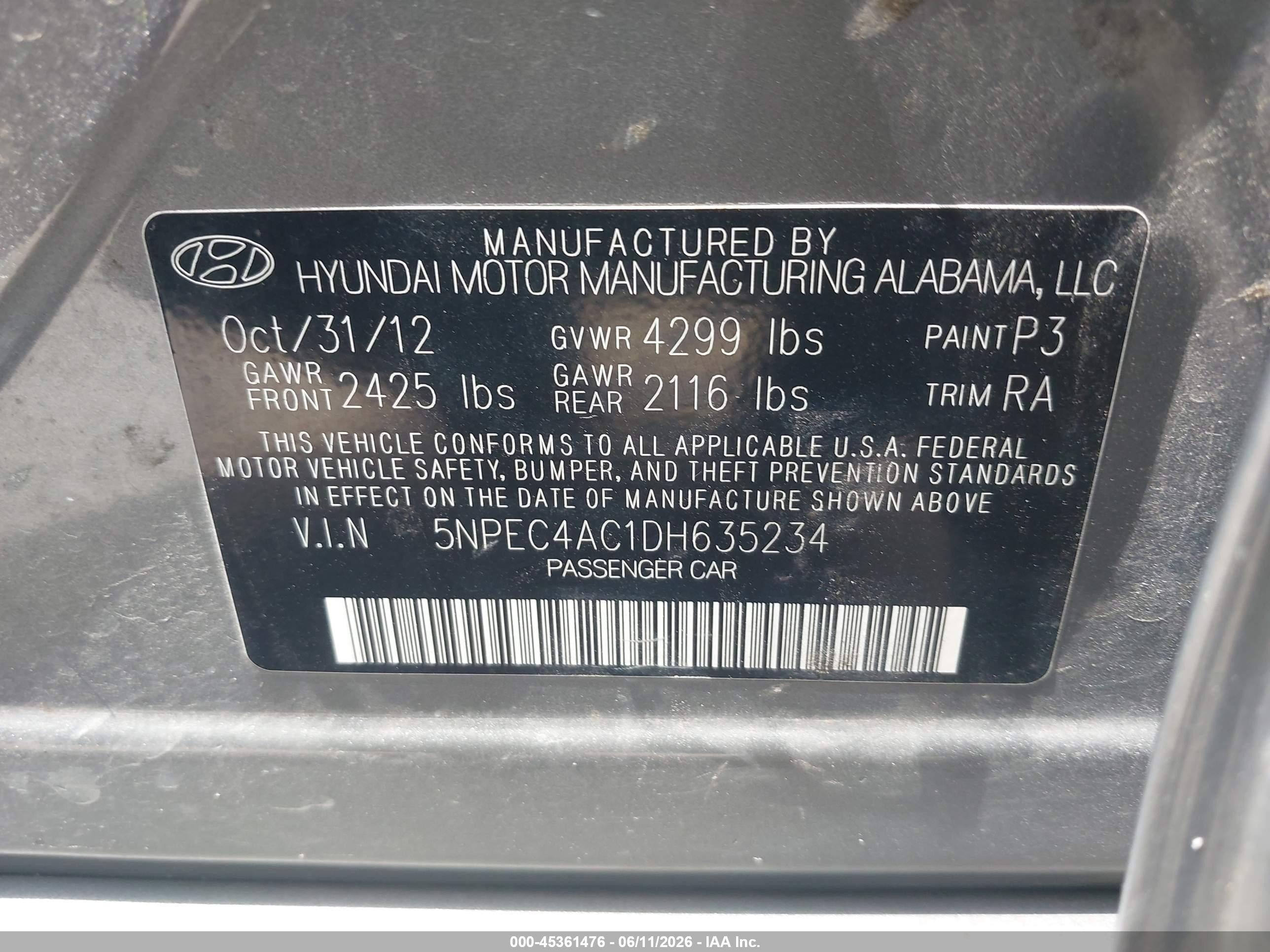 2013 Hyundai Sonata Limited Gray vin: 5NPEC4AC1DH635234