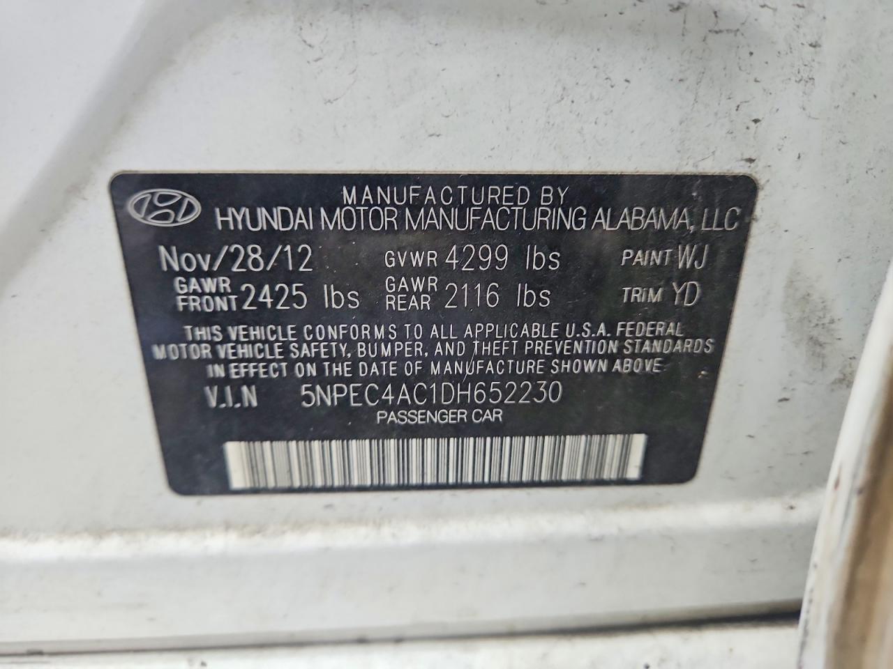 2013 Hyundai Sonata Limited White vin: 5NPEC4AC1DH652230