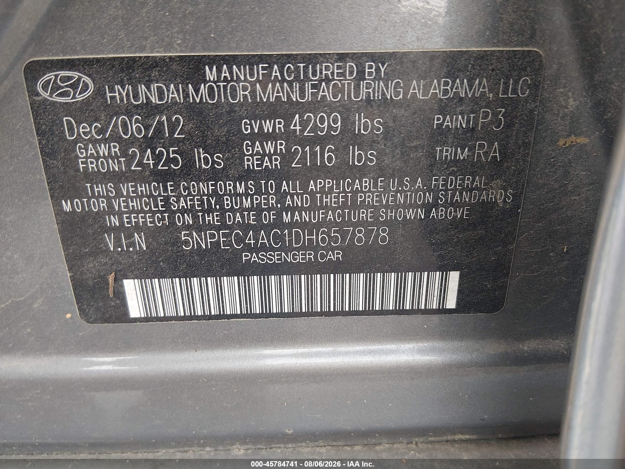 2013 Hyundai Sonata Limited Gray vin: 5NPEC4AC1DH657878