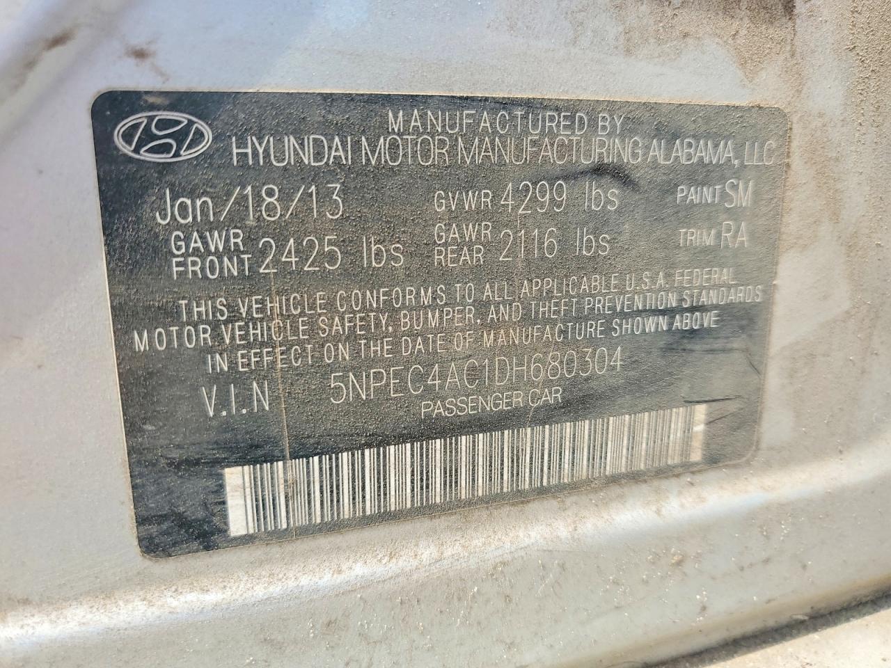 2013 Hyundai Sonata Se Silver vin: 5NPEC4AC1DH680304