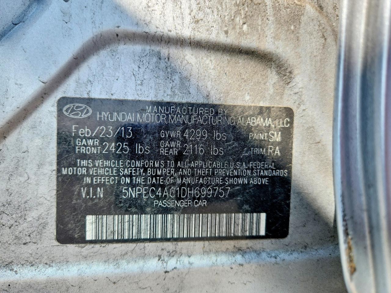 2013 Hyundai Sonata Se Silver vin: 5NPEC4AC1DH699757