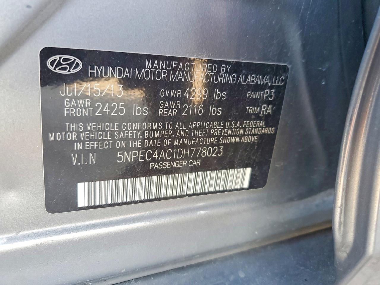 2013 Hyundai Sonata Se Gray vin: 5NPEC4AC1DH778023