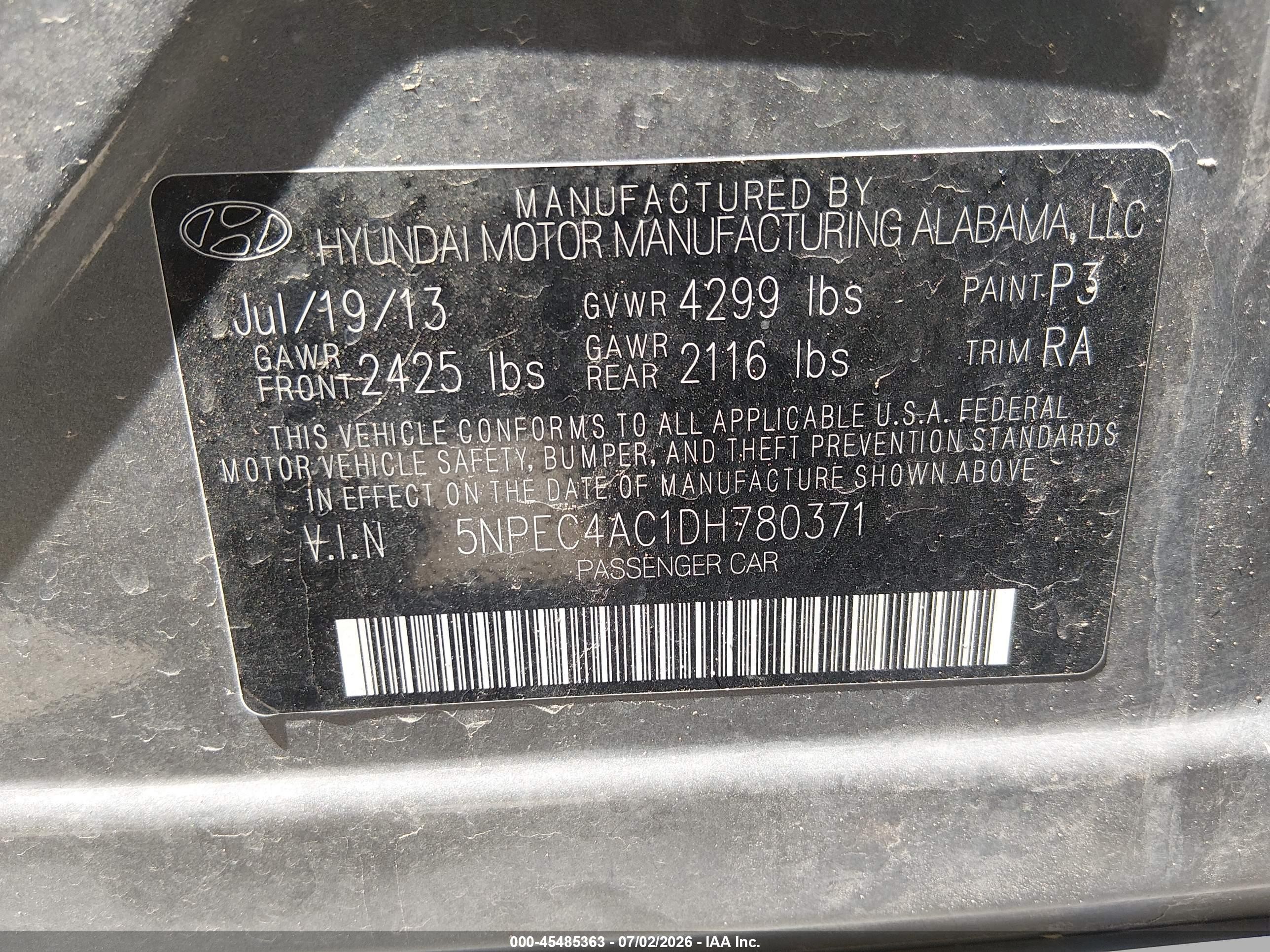 2013 Hyundai Sonata Se Gray vin: 5NPEC4AC1DH780371