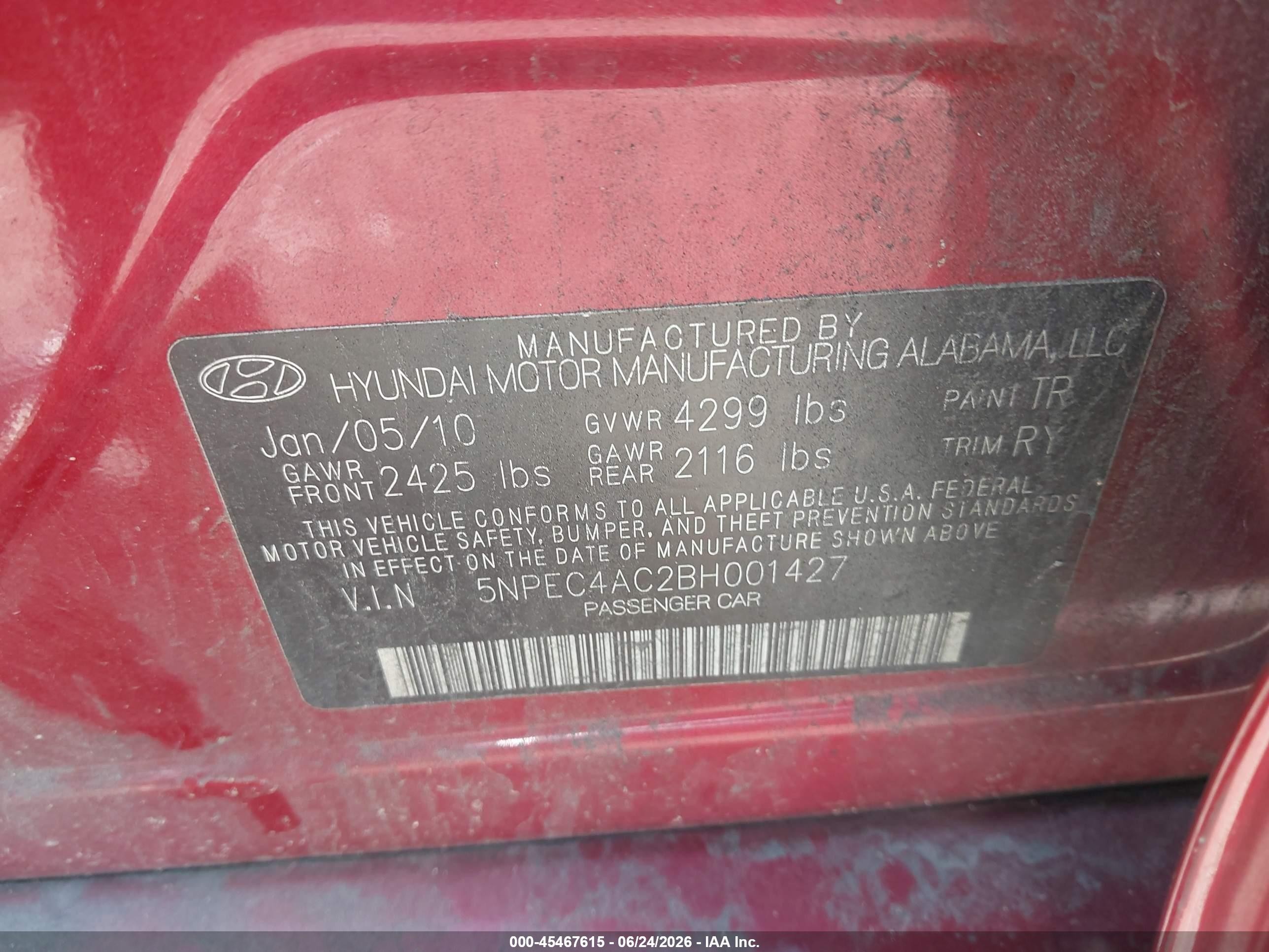 2011 Hyundai Sonata Se Red vin: 5NPEC4AC2BH001427
