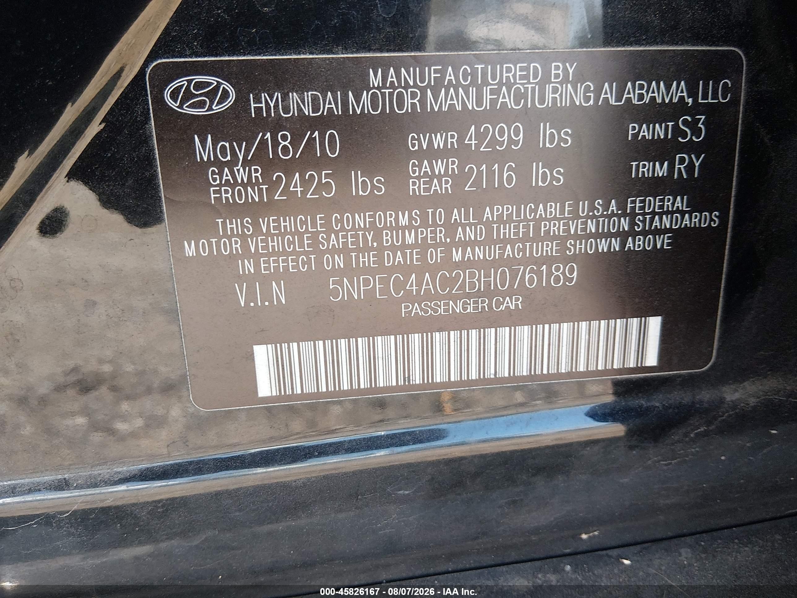 2011 Hyundai Sonata Se Black vin: 5NPEC4AC2BH076189