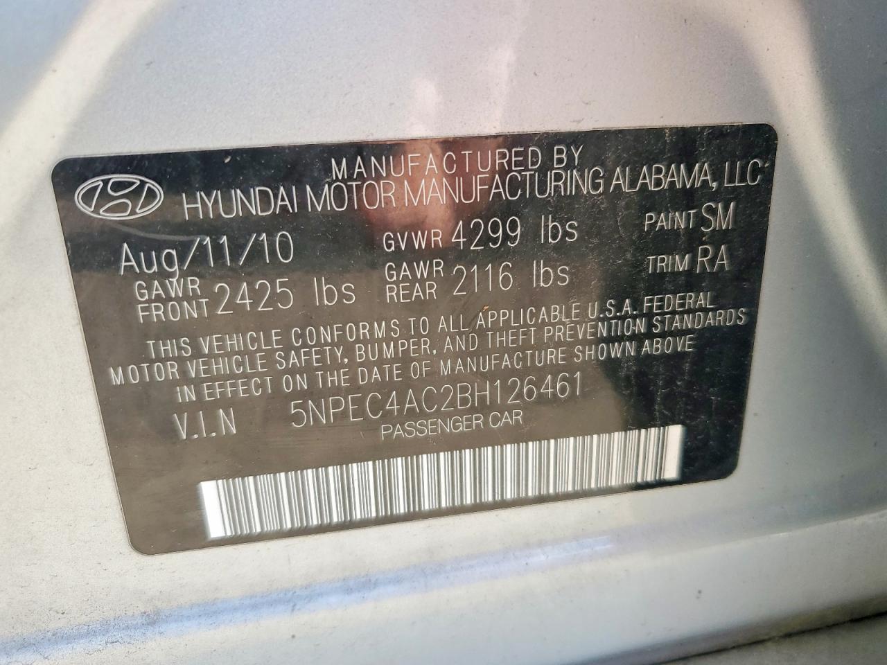 2011 Hyundai Sonata Se Silver vin: 5NPEC4AC2BH126461