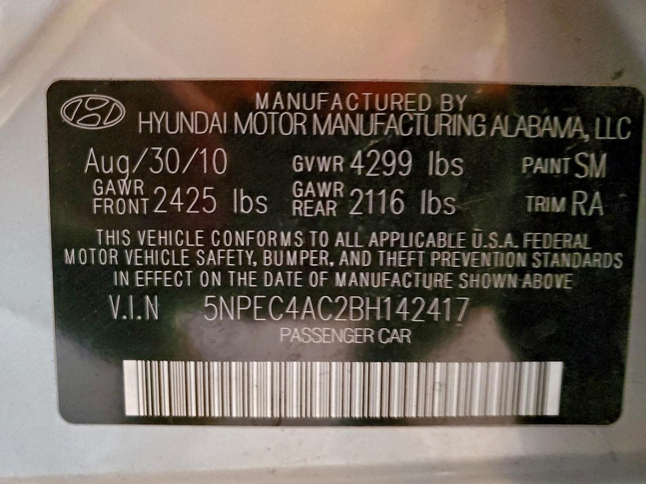 2011 Hyundai Sonata Se Silver vin: 5NPEC4AC2BH142417