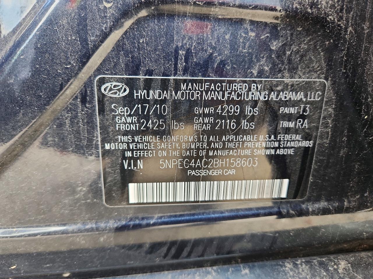 2011 Hyundai Sonata Se Blue vin: 5NPEC4AC2BH158603