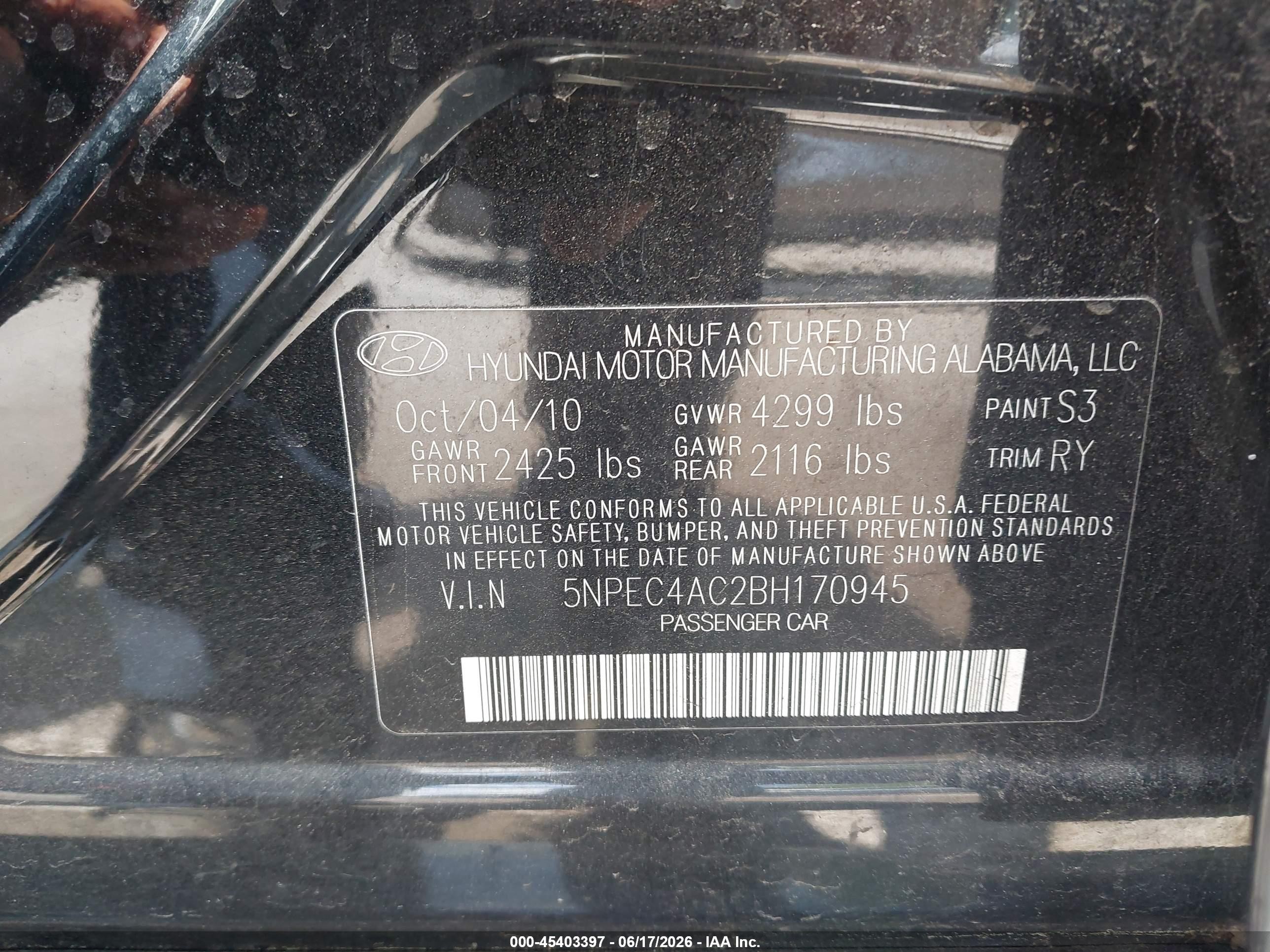 2011 Hyundai Sonata Se Black vin: 5NPEC4AC2BH170945