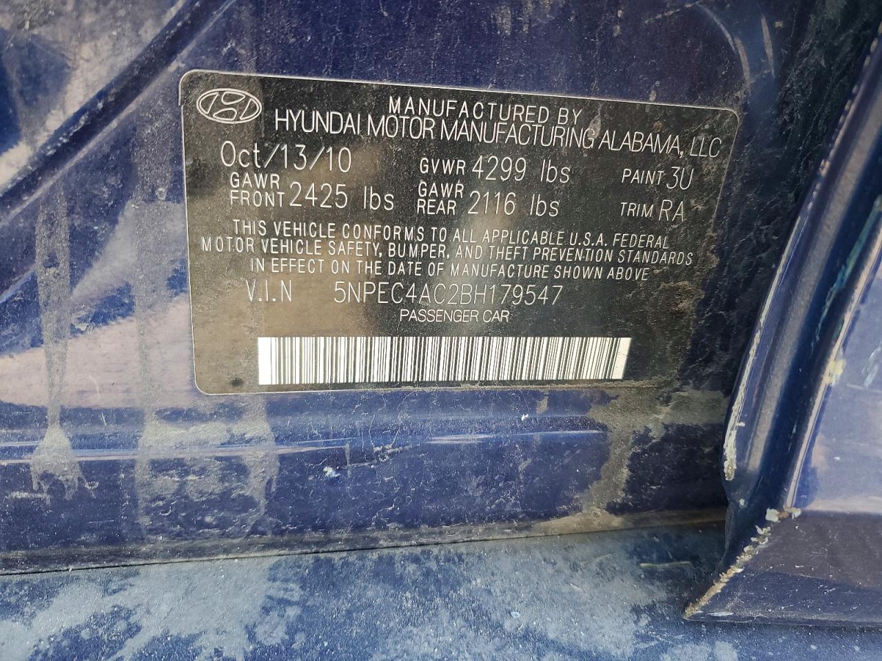 2011 Hyundai Sonata Se Blue vin: 5NPEC4AC2BH179547