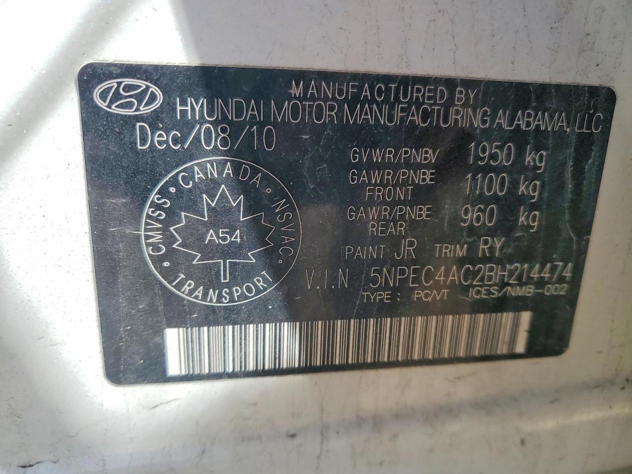 2011 Hyundai Sonata Se White vin: 5NPEC4AC2BH214474