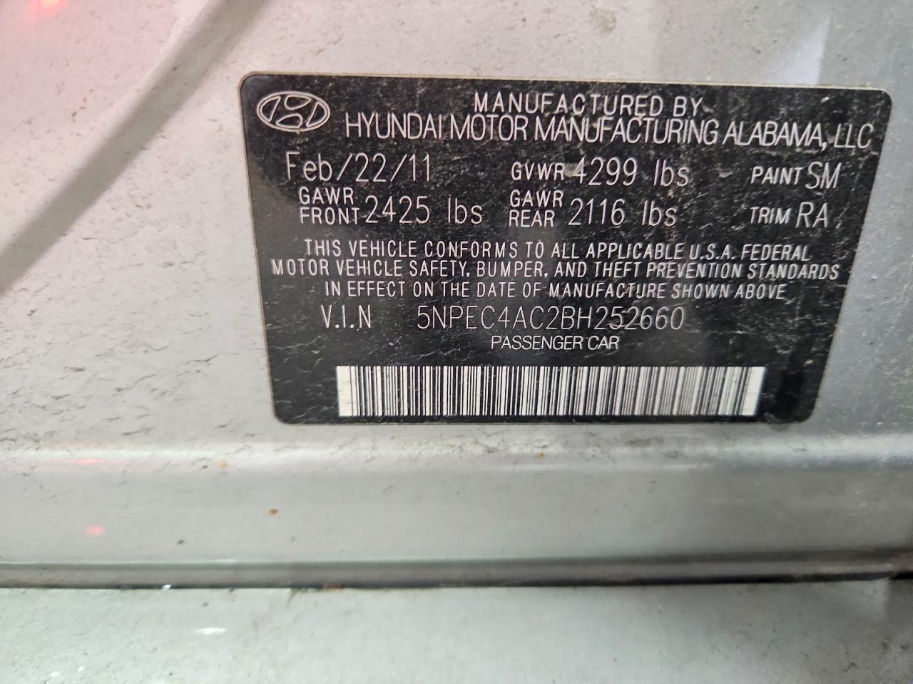 2011 Hyundai Sonata Se Silver vin: 5NPEC4AC2BH252660