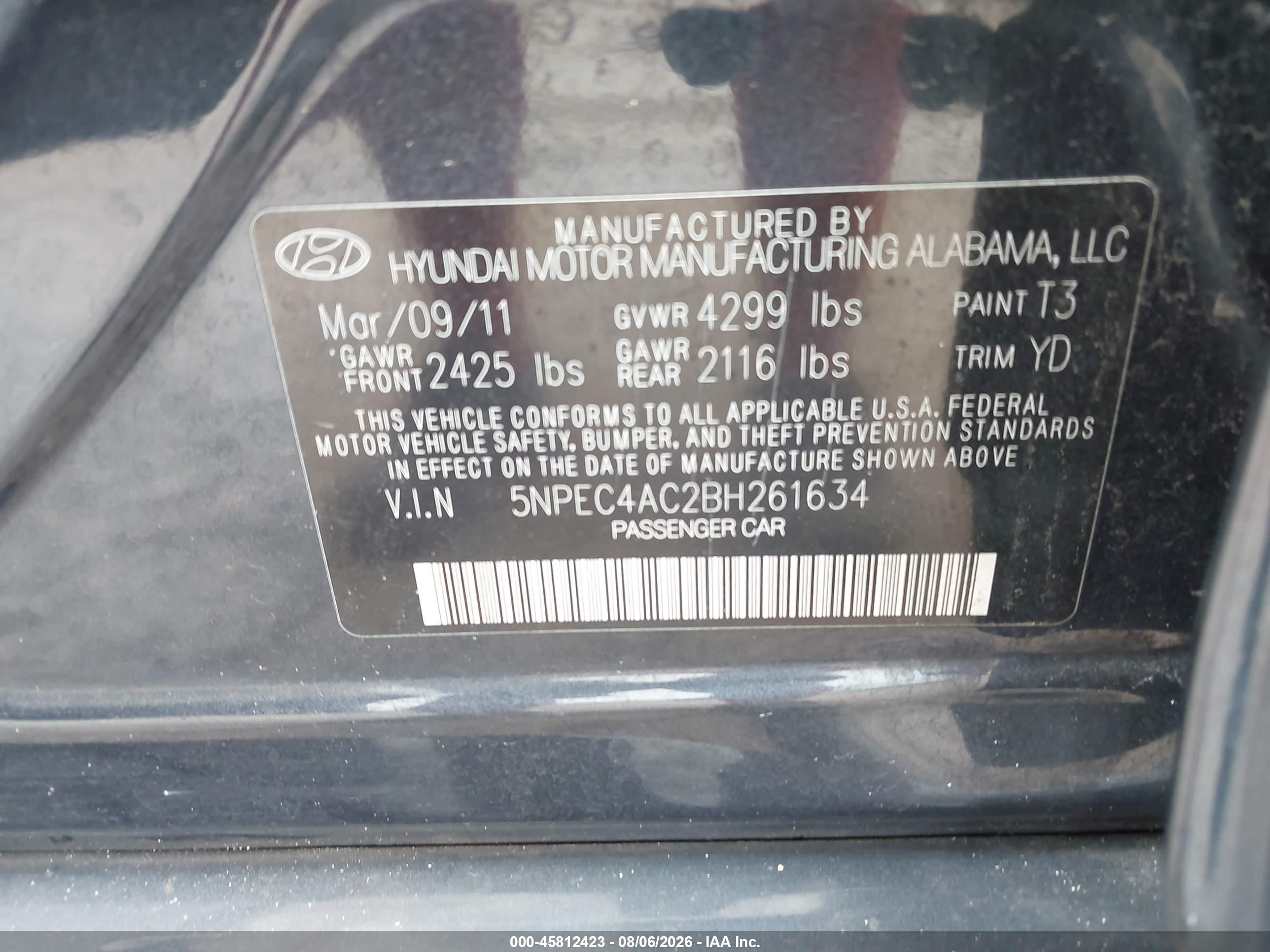 2011 Hyundai Sonata Limited Navy vin: 5NPEC4AC2BH261634