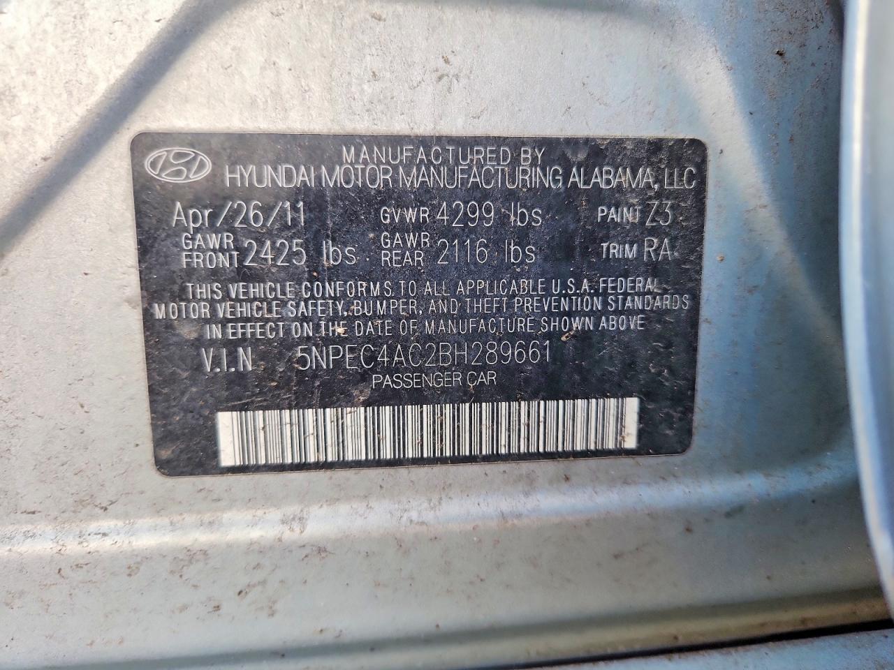2011 Hyundai Sonata Limited Blue vin: 5NPEC4AC2BH289661