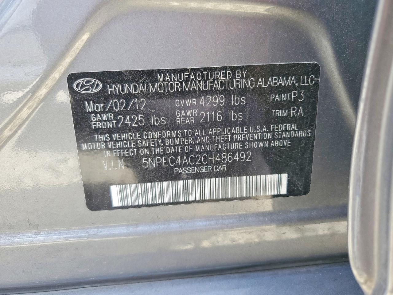 2012 Hyundai Sonata Limited Gray vin: 5NPEC4AC2CH486492