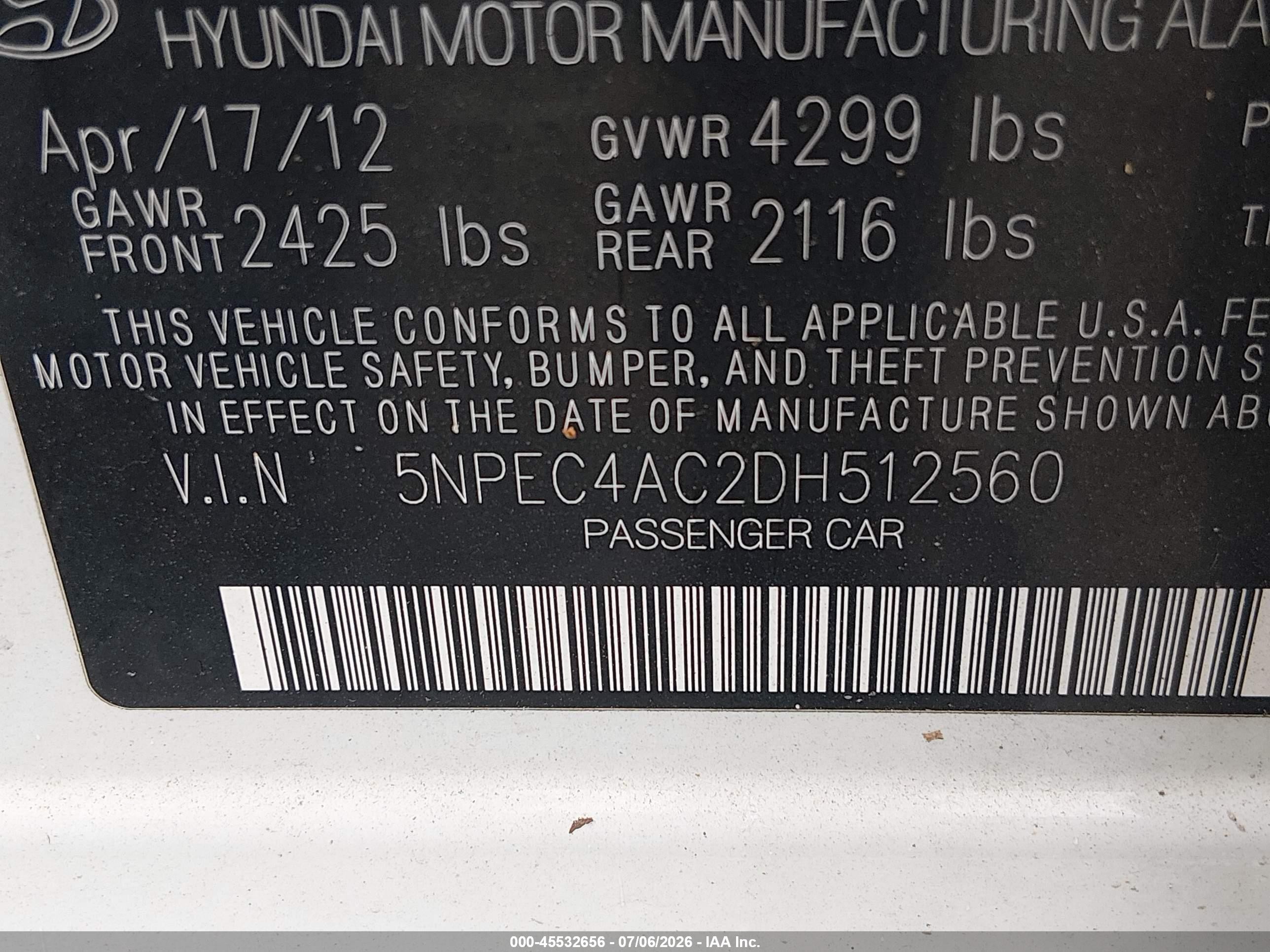 2013 Hyundai Sonata Se Белый vin: 5NPEC4AC2DH512560
