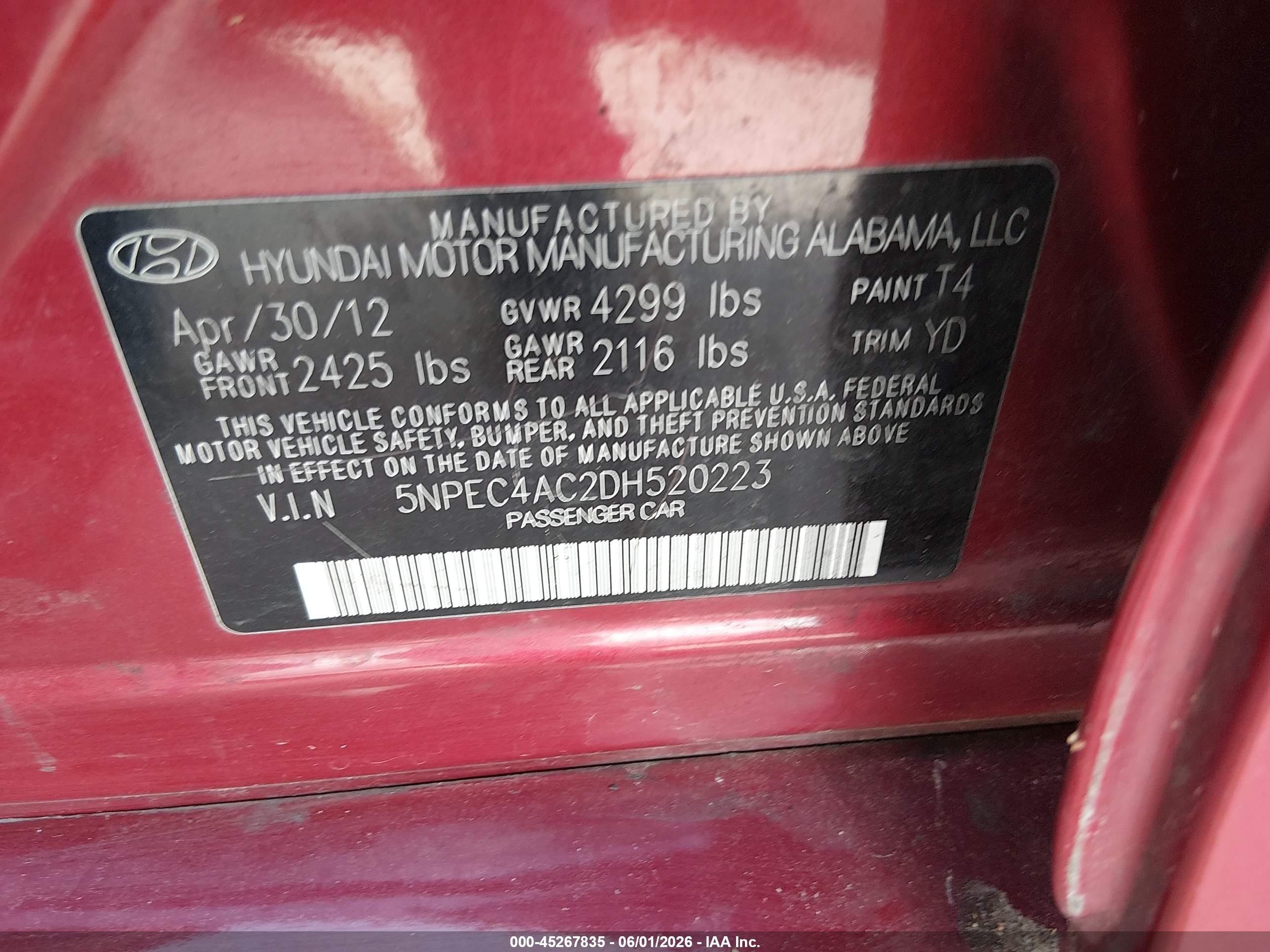 2013 Hyundai Sonata Limited Burgundy vin: 5NPEC4AC2DH520223