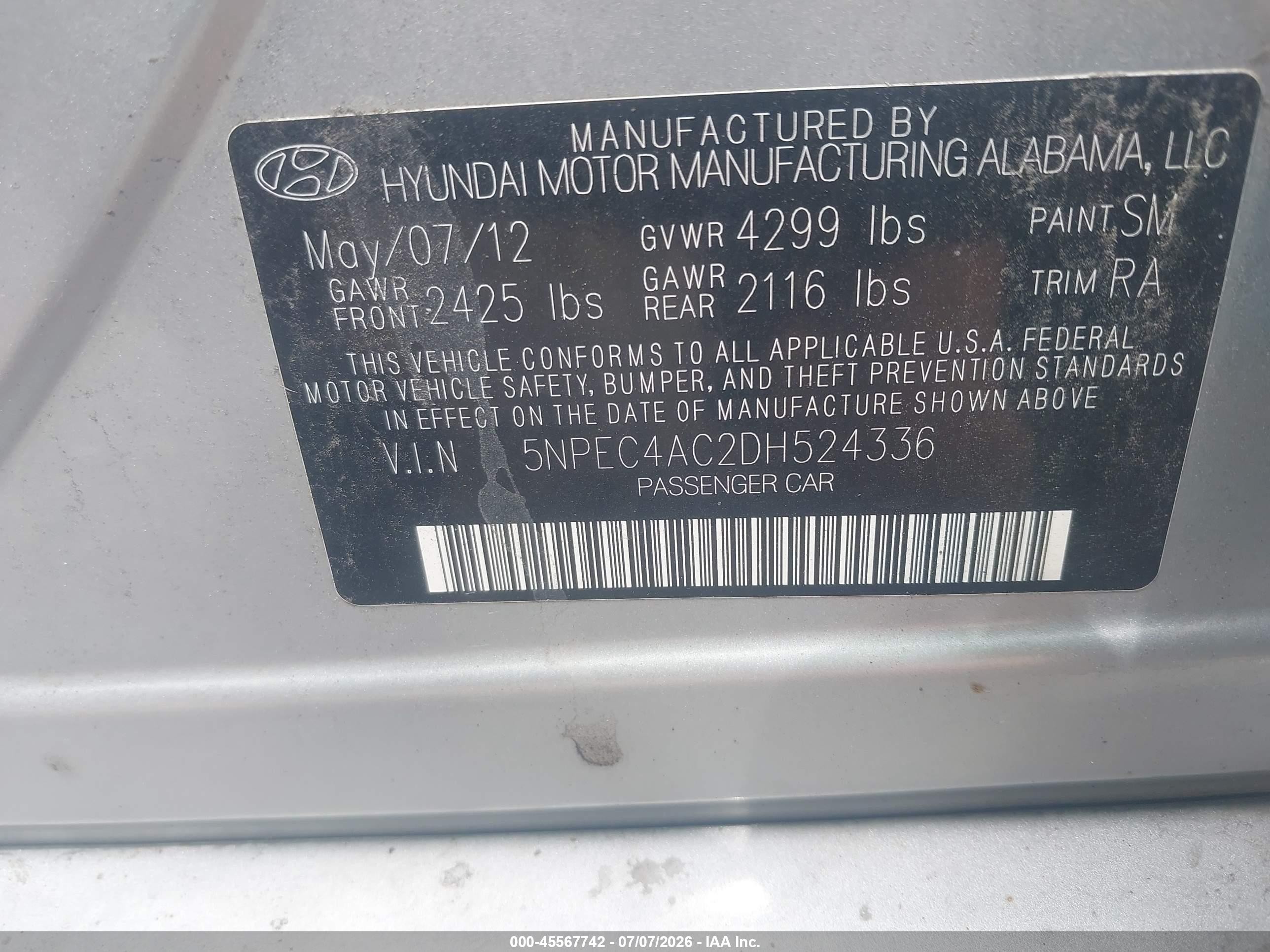 2013 Hyundai Sonata Se Silver vin: 5NPEC4AC2DH524336