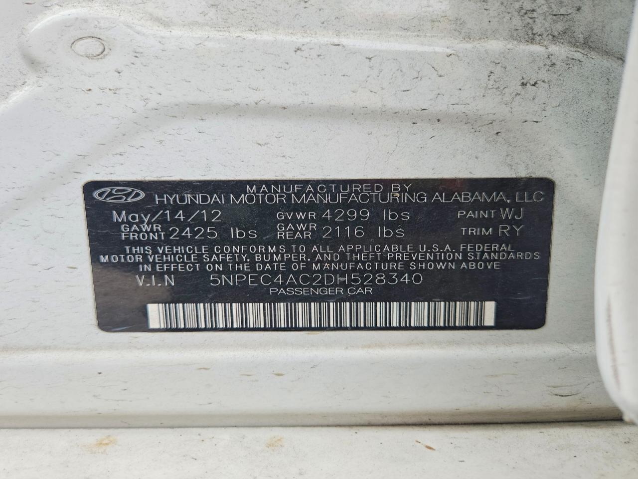 2013 Hyundai Sonata Se White vin: 5NPEC4AC2DH528340