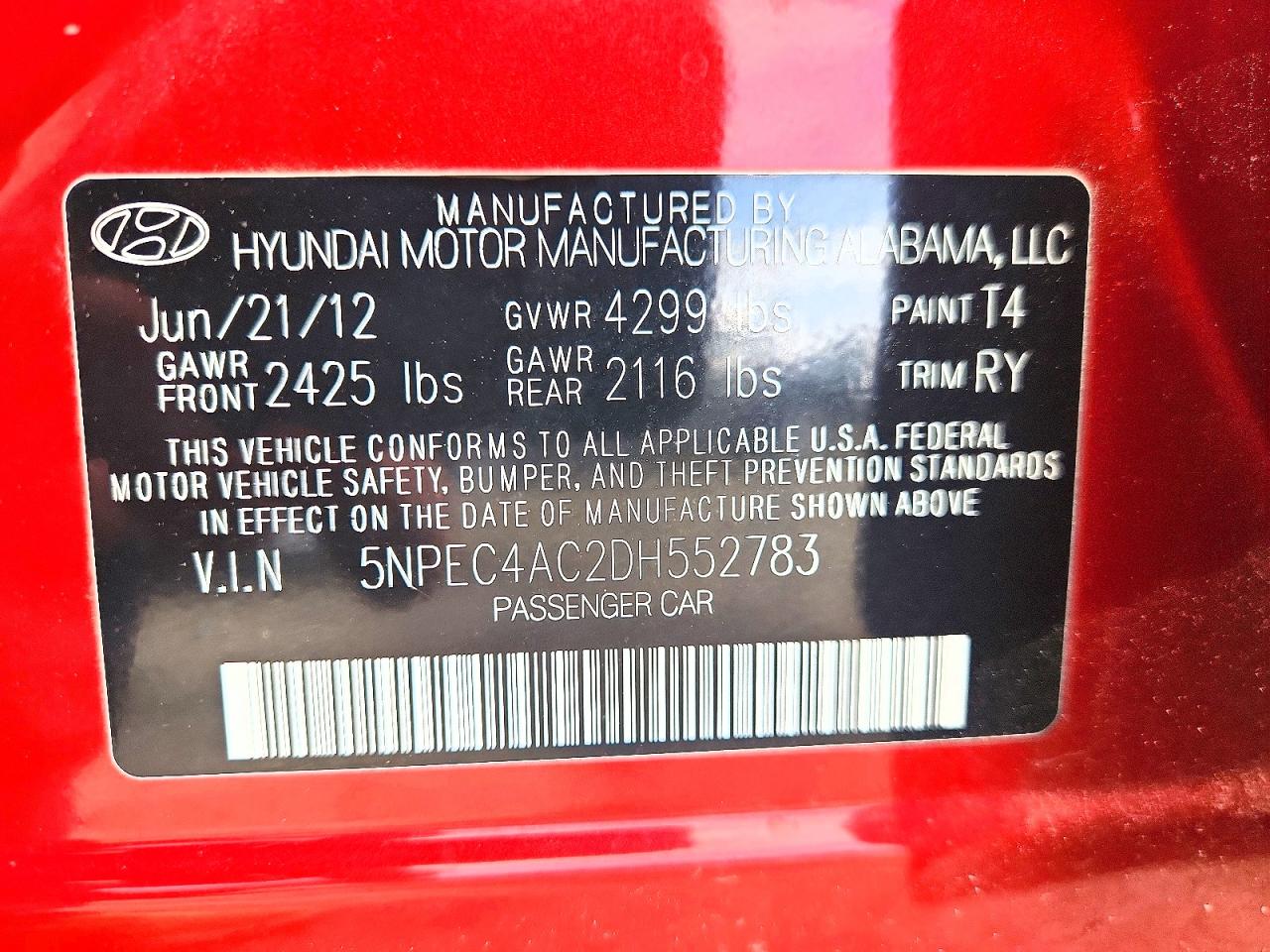 2013 Hyundai Sonata Se Red vin: 5NPEC4AC2DH552783