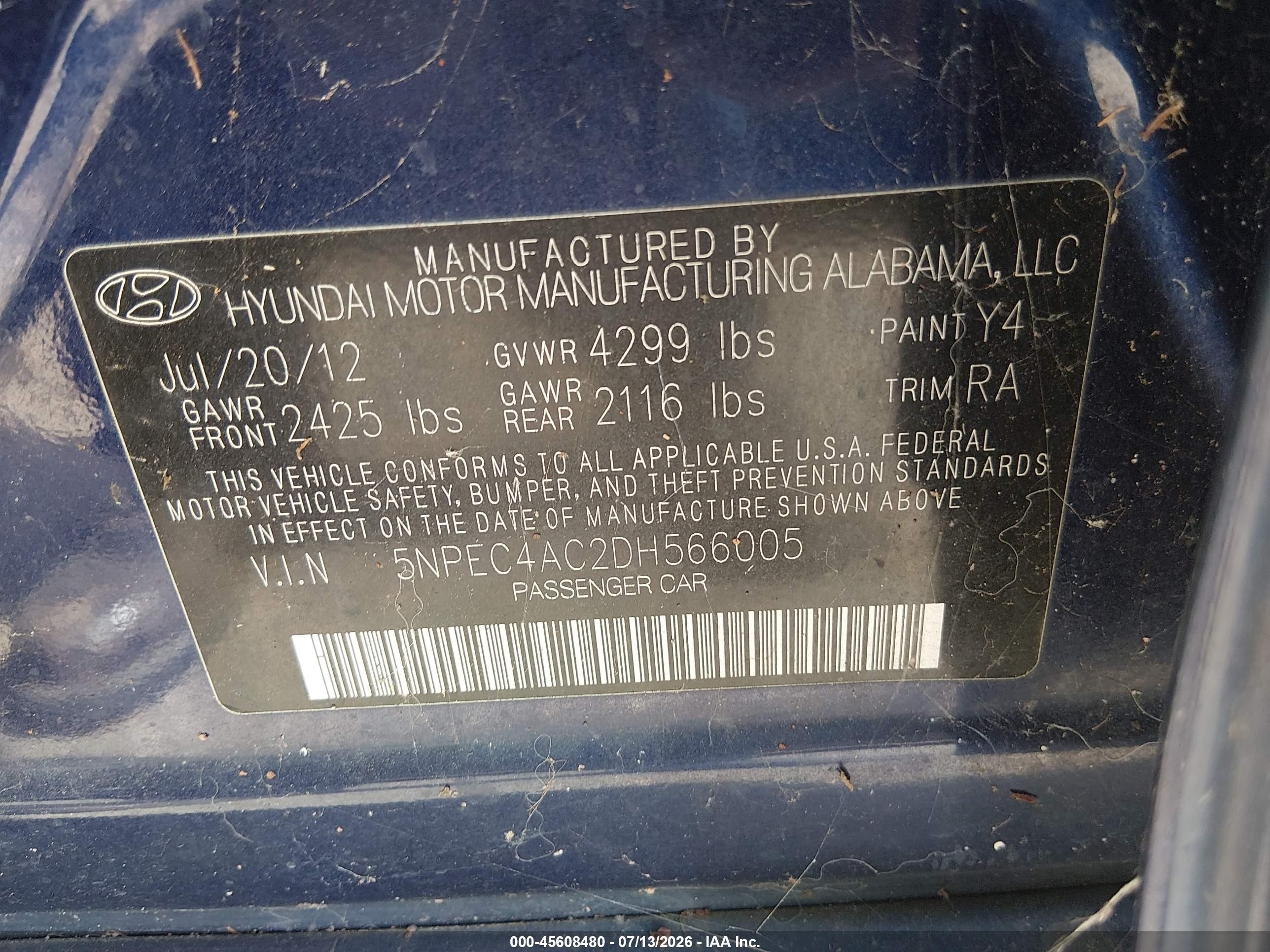 2013 Hyundai Sonata Se Blue vin: 5NPEC4AC2DH566005