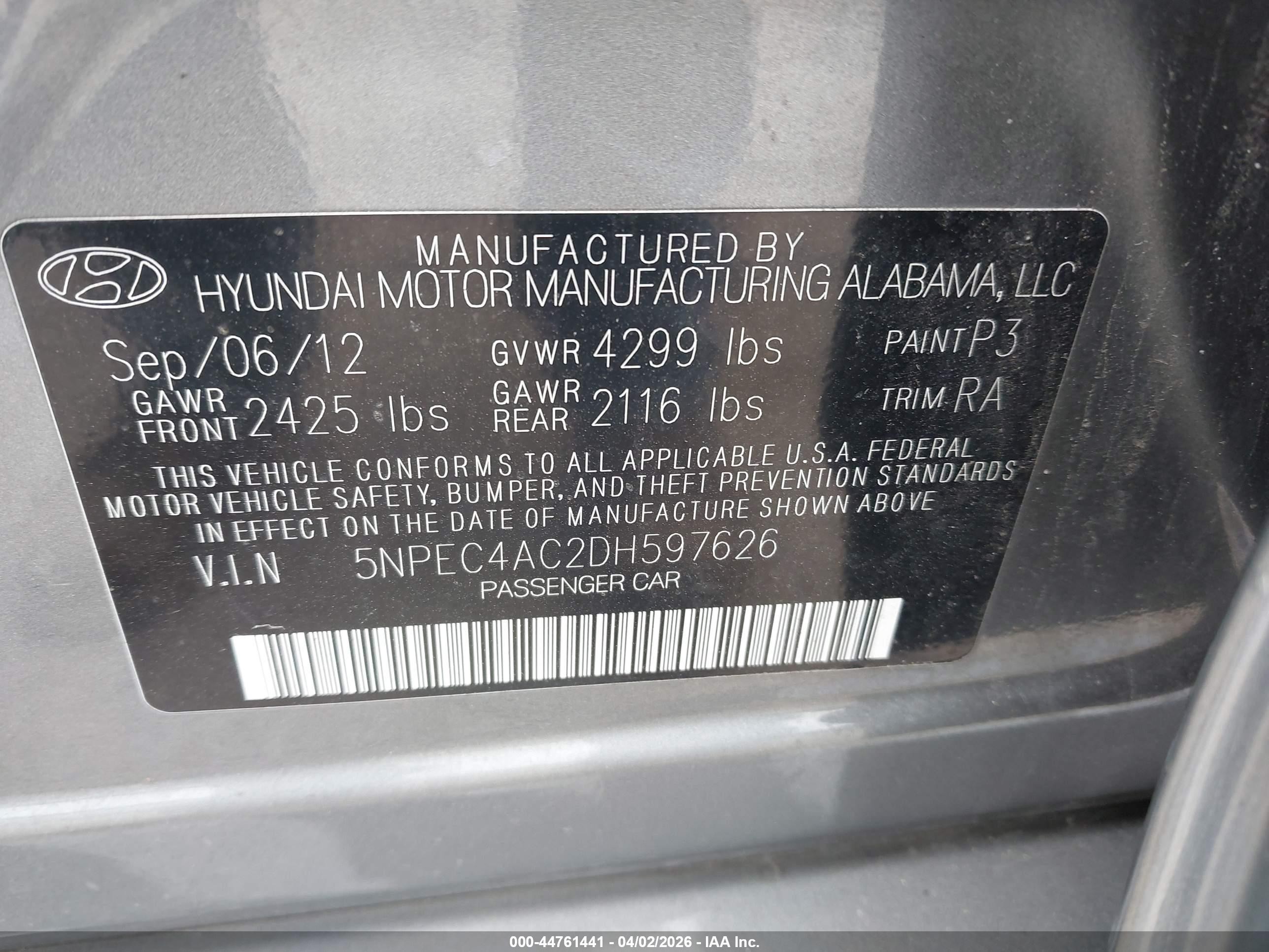 2013 Hyundai Sonata Limited Gray vin: 5NPEC4AC2DH597626