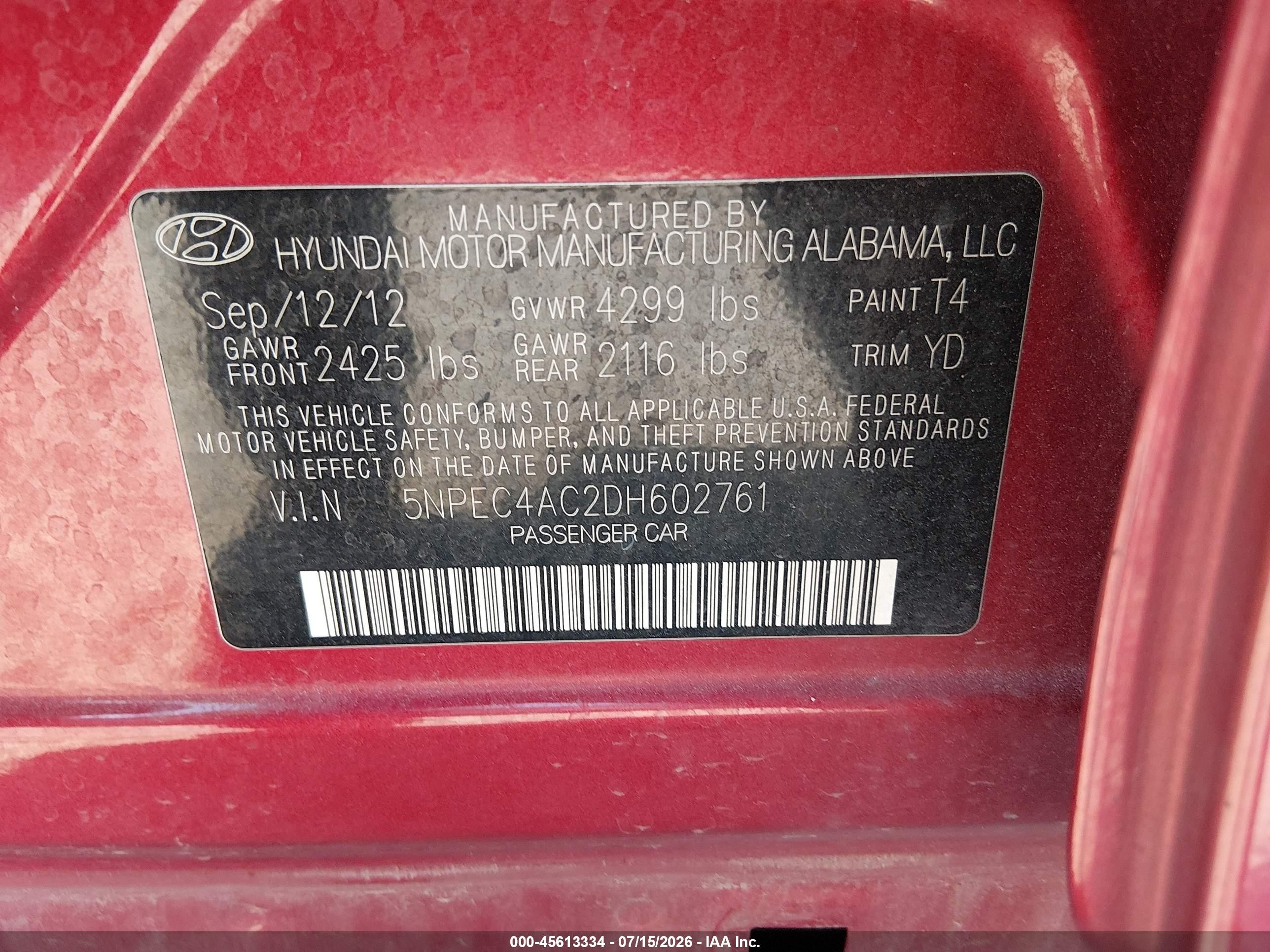 2013 Hyundai Sonata Limited Red vin: 5NPEC4AC2DH602761