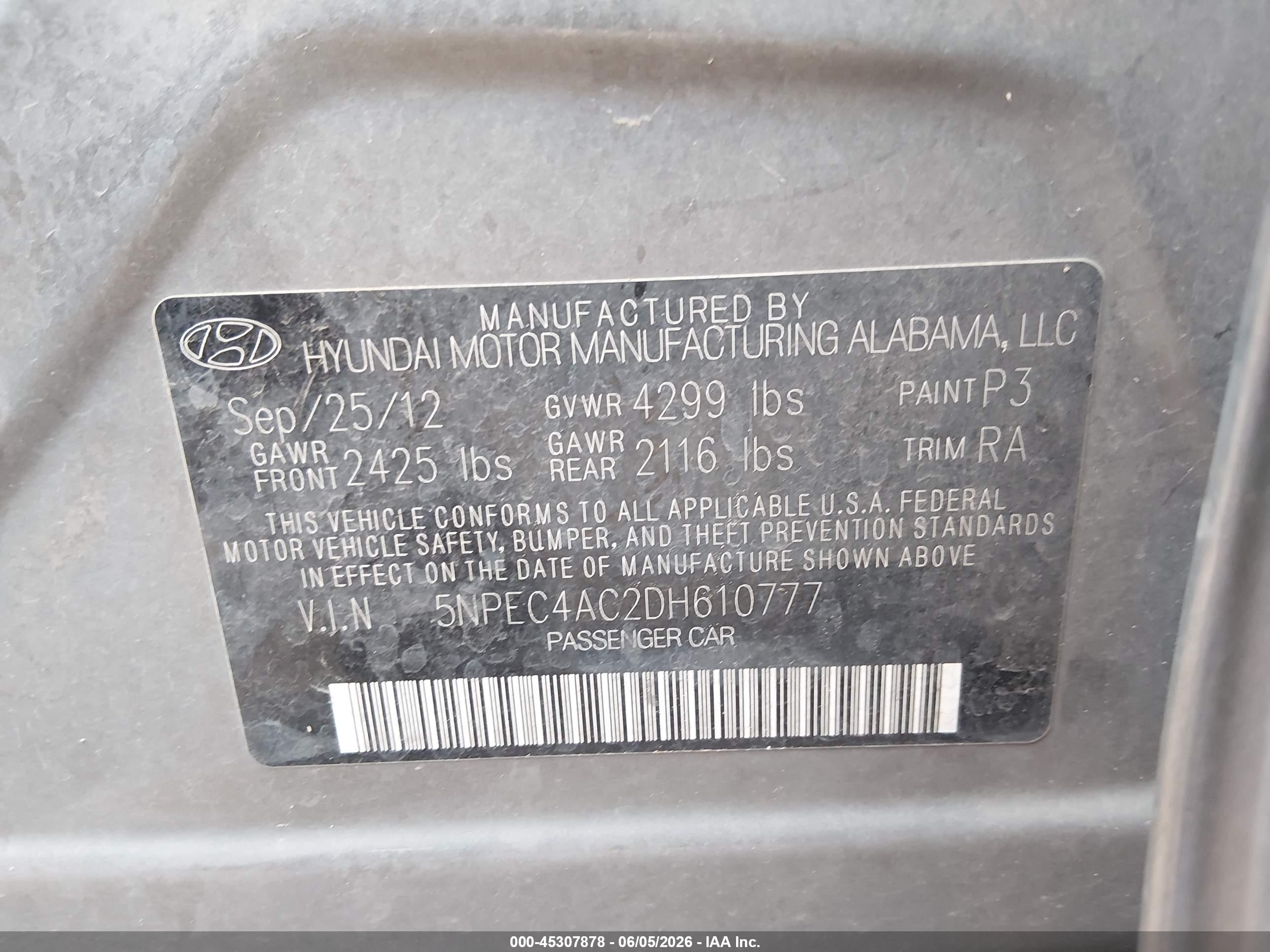 2013 Hyundai Sonata Limited Серый vin: 5NPEC4AC2DH610777