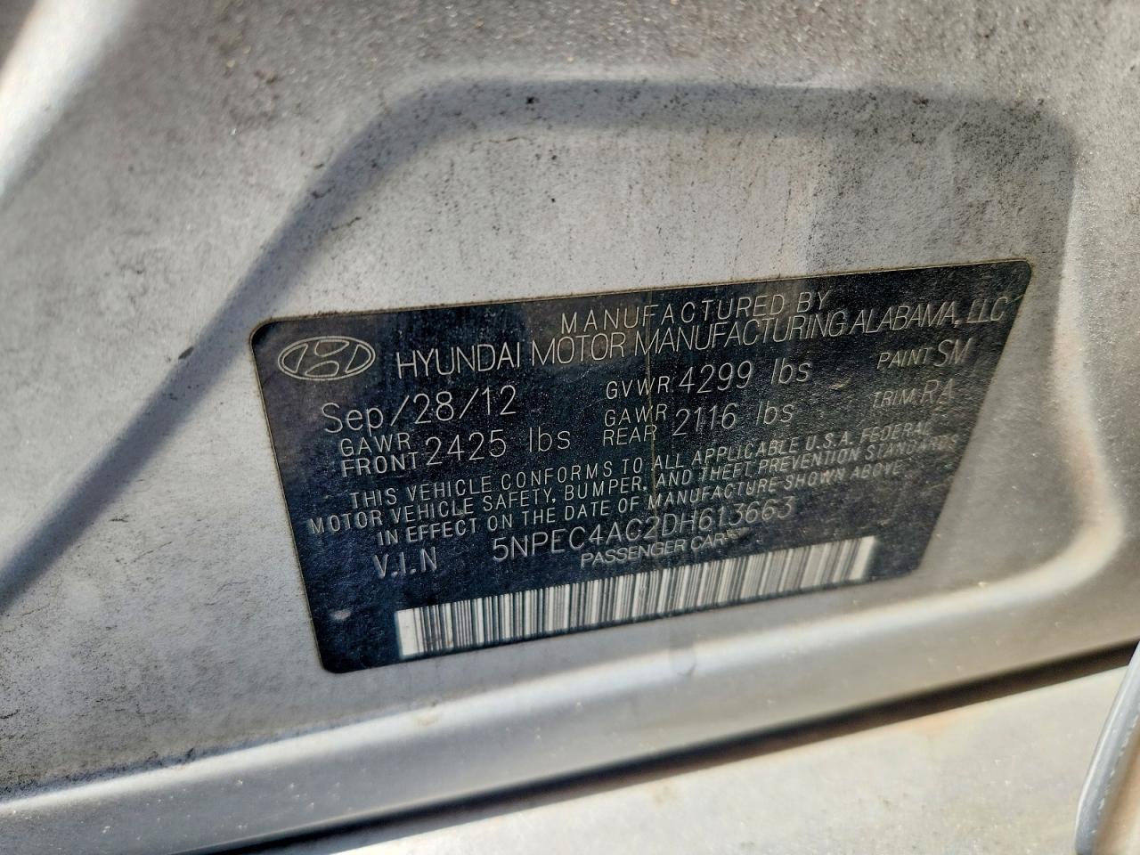 2013 Hyundai Sonata Se Silver vin: 5NPEC4AC2DH613663