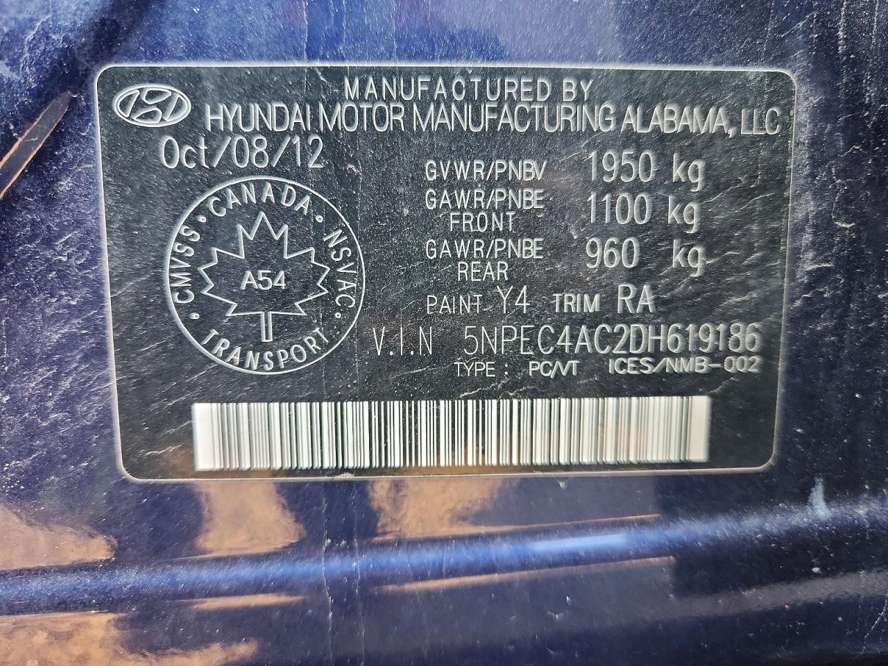 2013 Hyundai Sonata Se Blue vin: 5NPEC4AC2DH619186