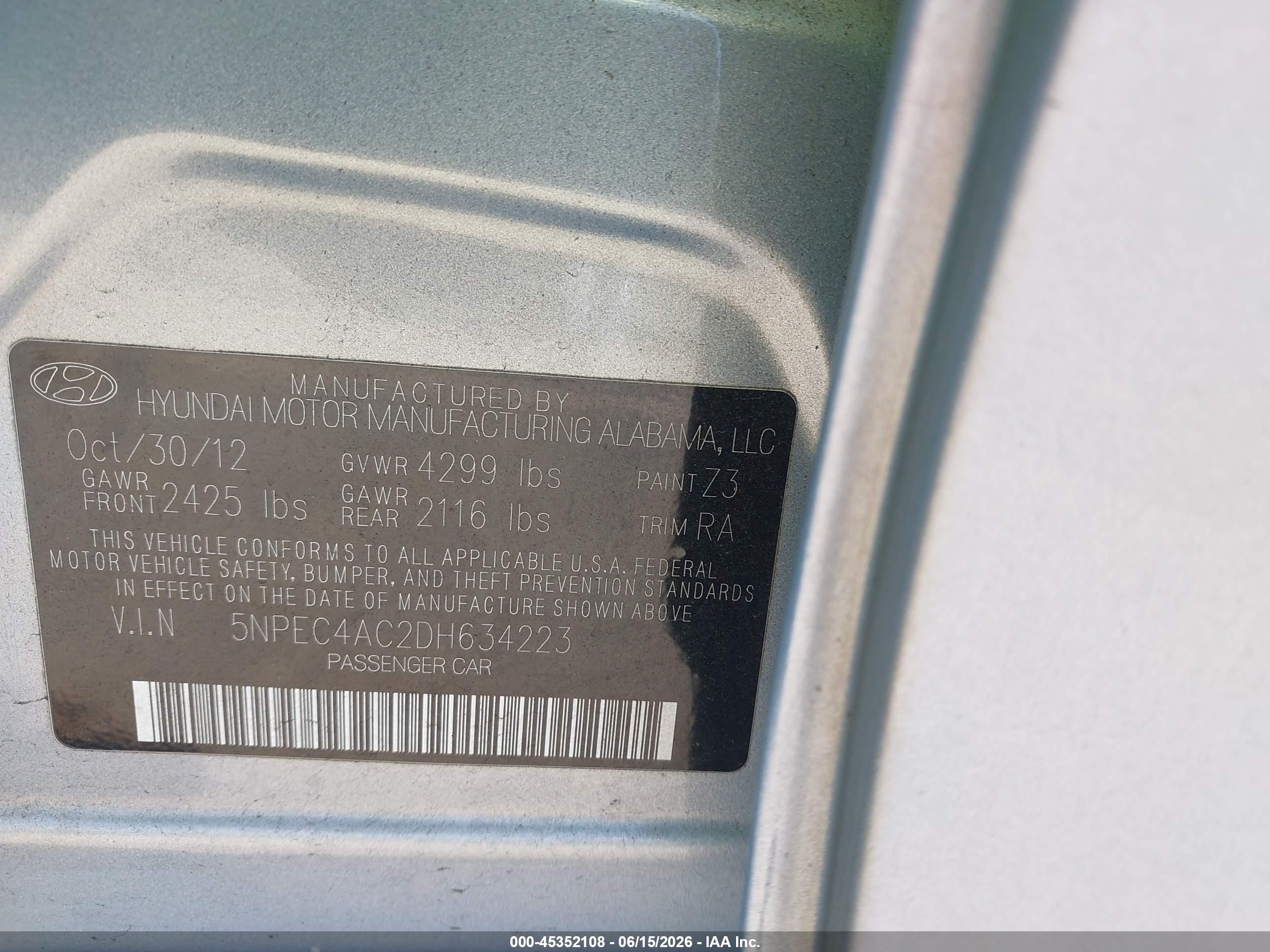 2013 Hyundai Sonata Limited Light Blue vin: 5NPEC4AC2DH634223
