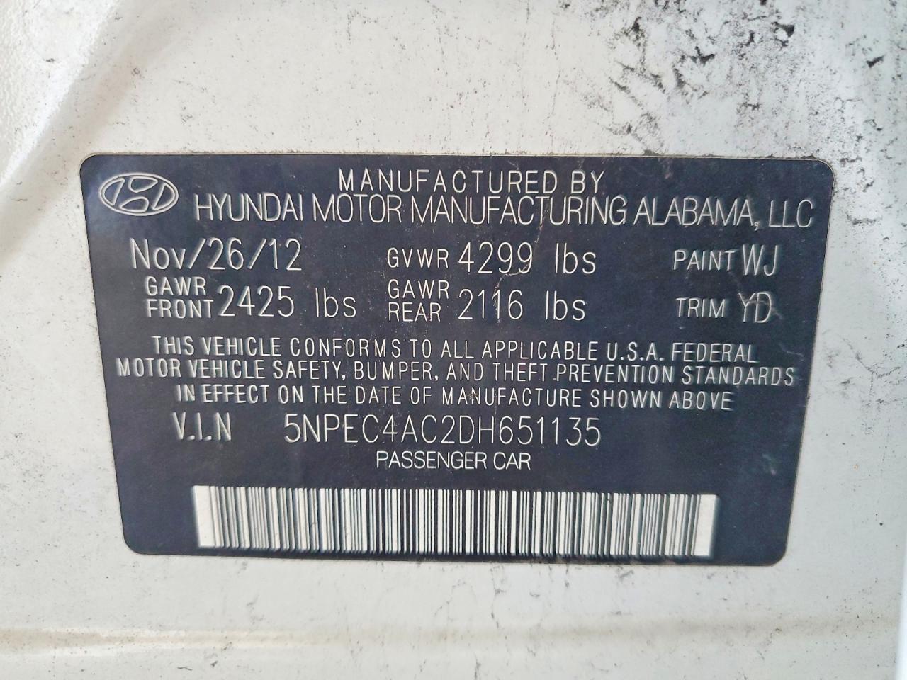 2013 Hyundai Sonata Limited Белый vin: 5NPEC4AC2DH651135
