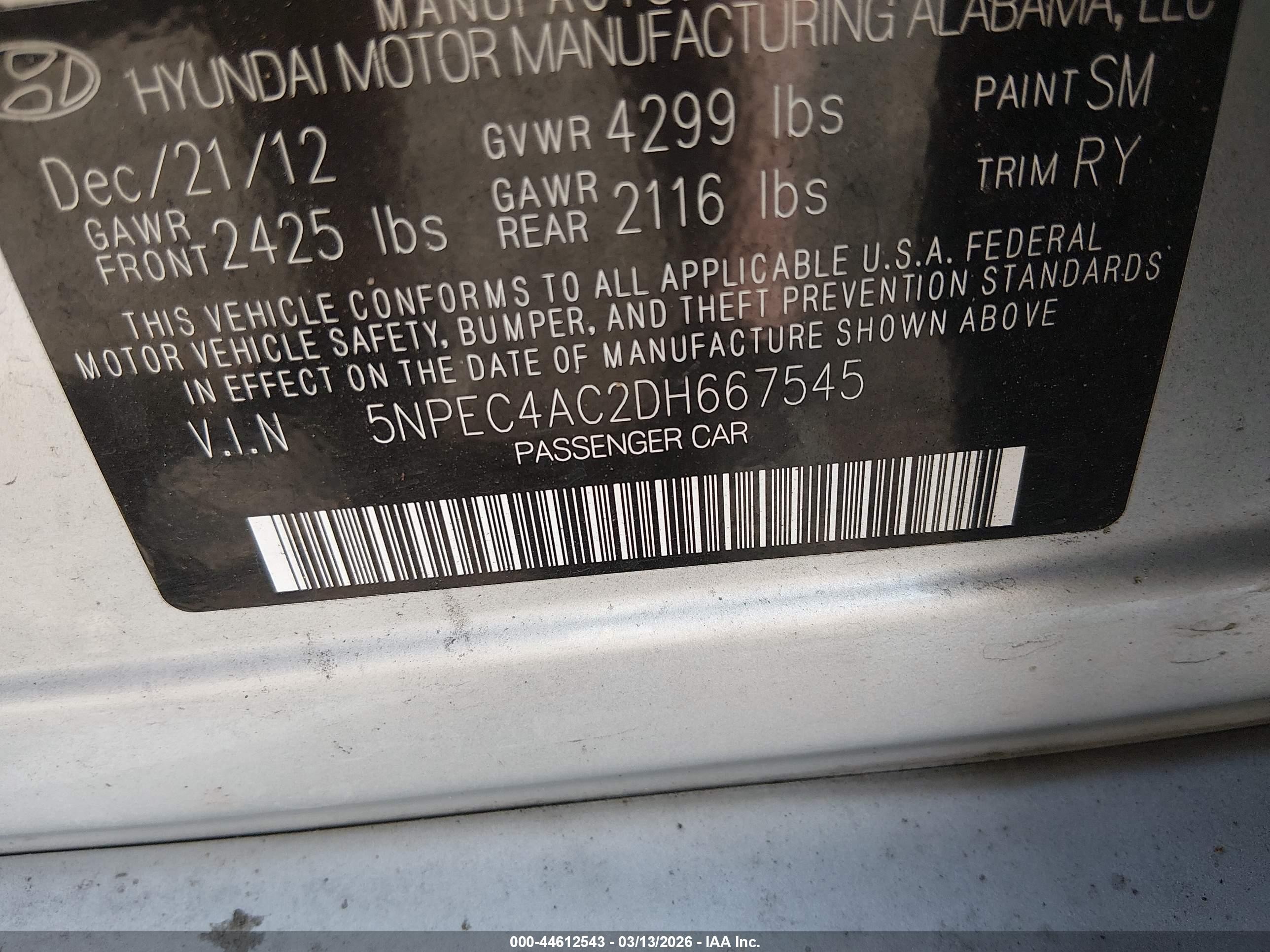 2013 Hyundai Sonata Limited Silver vin: 5NPEC4AC2DH667545